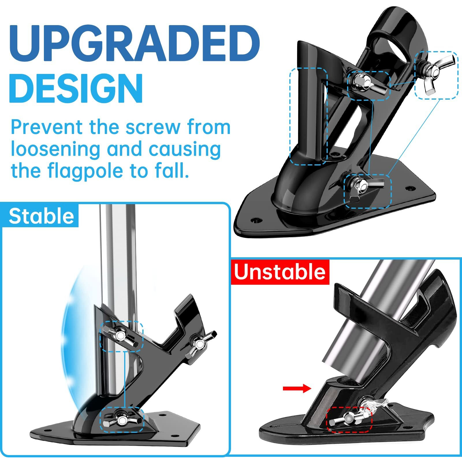 Zmtech 1 Inch Metal Flag Pole Holder (Black) Heavy Duty Aluminum Alloy Flag Holder With Stainless Steel Hardware 2 Position Flag Bracket Flag Pole Mounting Bracket For House