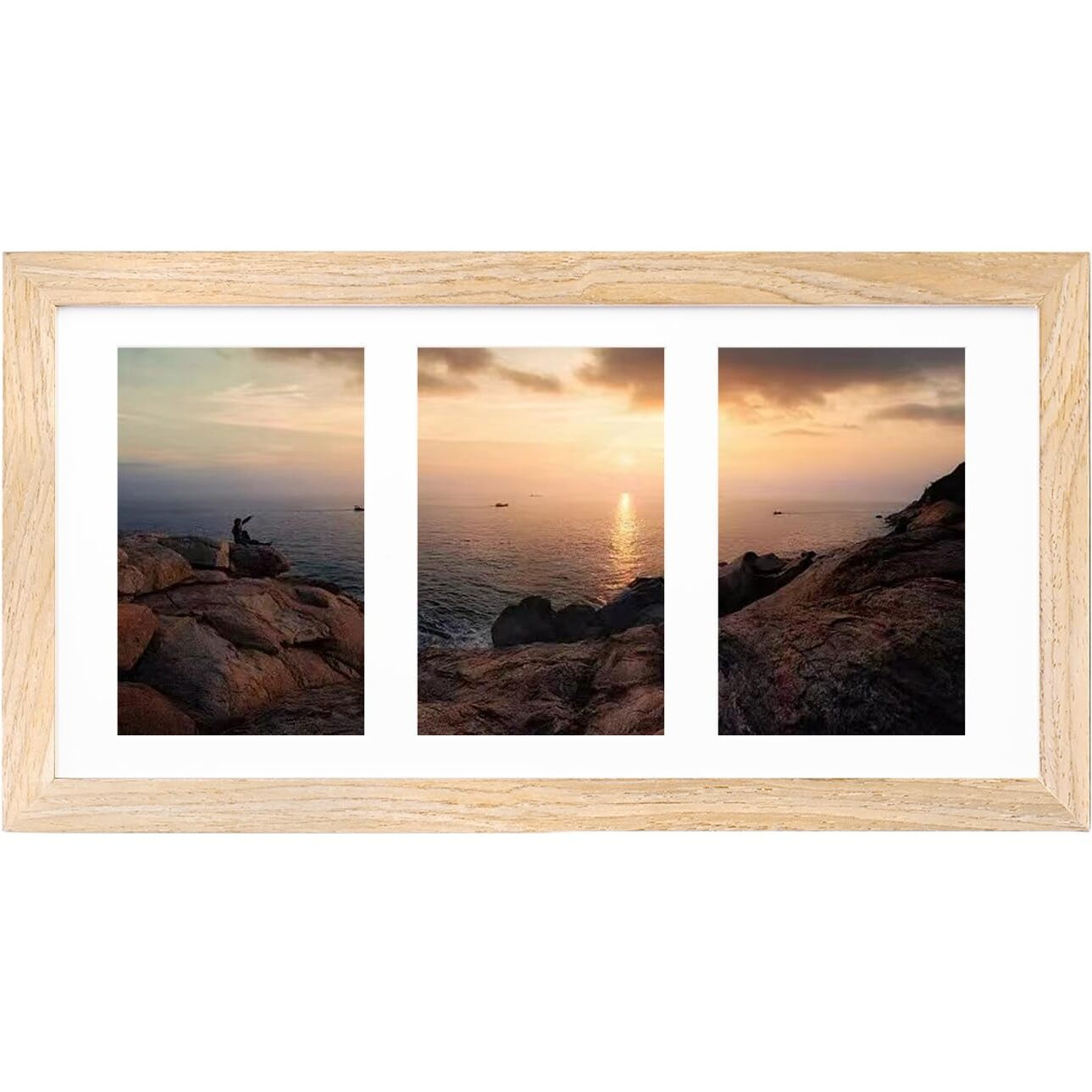 Kinlink 7X14 Collage Picture Frame Natural  Wood Frame With Acrylic Plexiglass For Multiple Three 4X6 Photos With Mat Or 7X14 Without Mat Tabletop And Wall Mounting Display  1 Pack