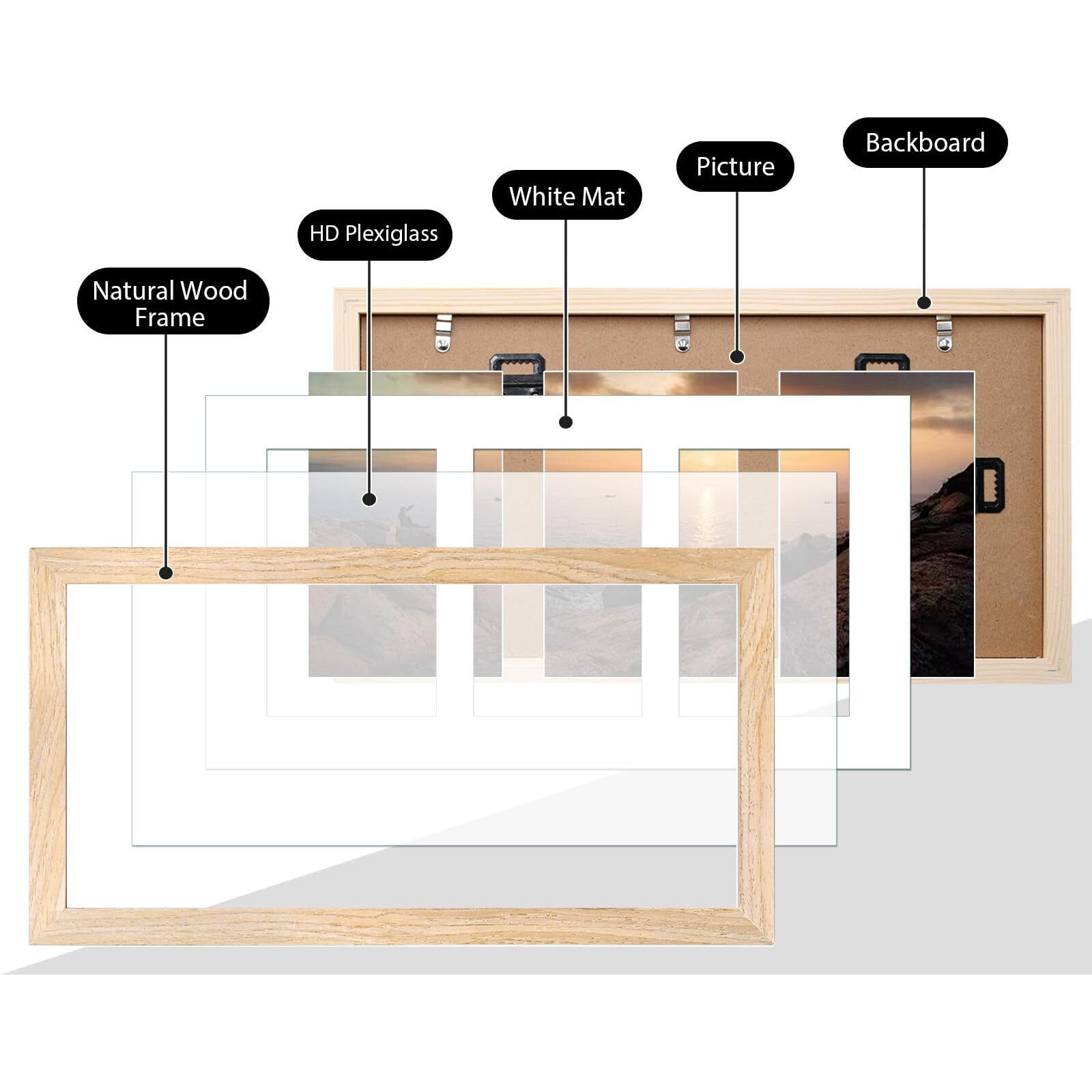 Kinlink 7X14 Collage Picture Frame Natural  Wood Frame With Acrylic Plexiglass For Multiple Three 4X6 Photos With Mat Or 7X14 Without Mat Tabletop And Wall Mounting Display  1 Pack