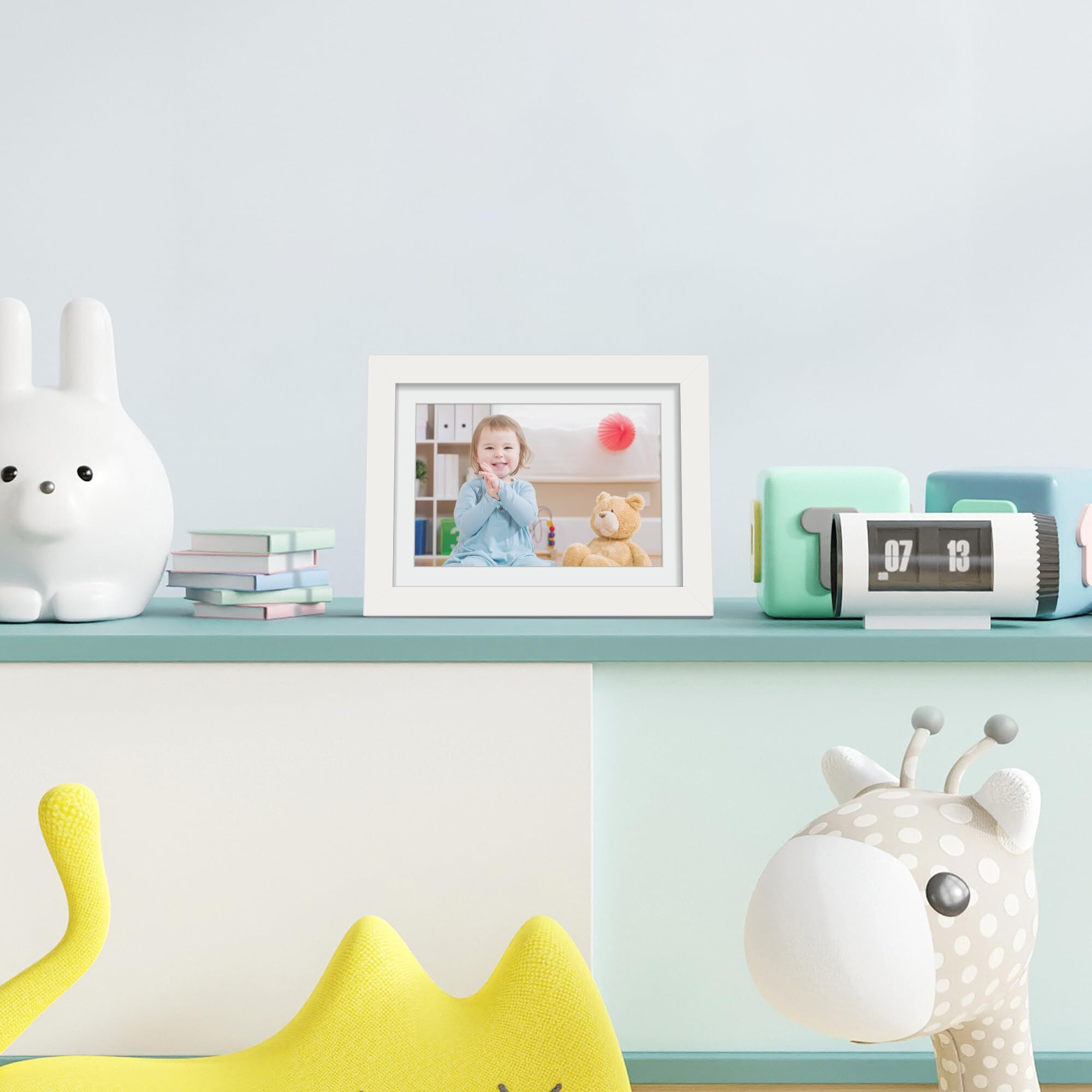 Upsimples 5X7 Picture Frame  Display Pictures 4X6 With Mat Or 5X7 Without Mat  Wall Hanging Photo Frame  White  1 Pack