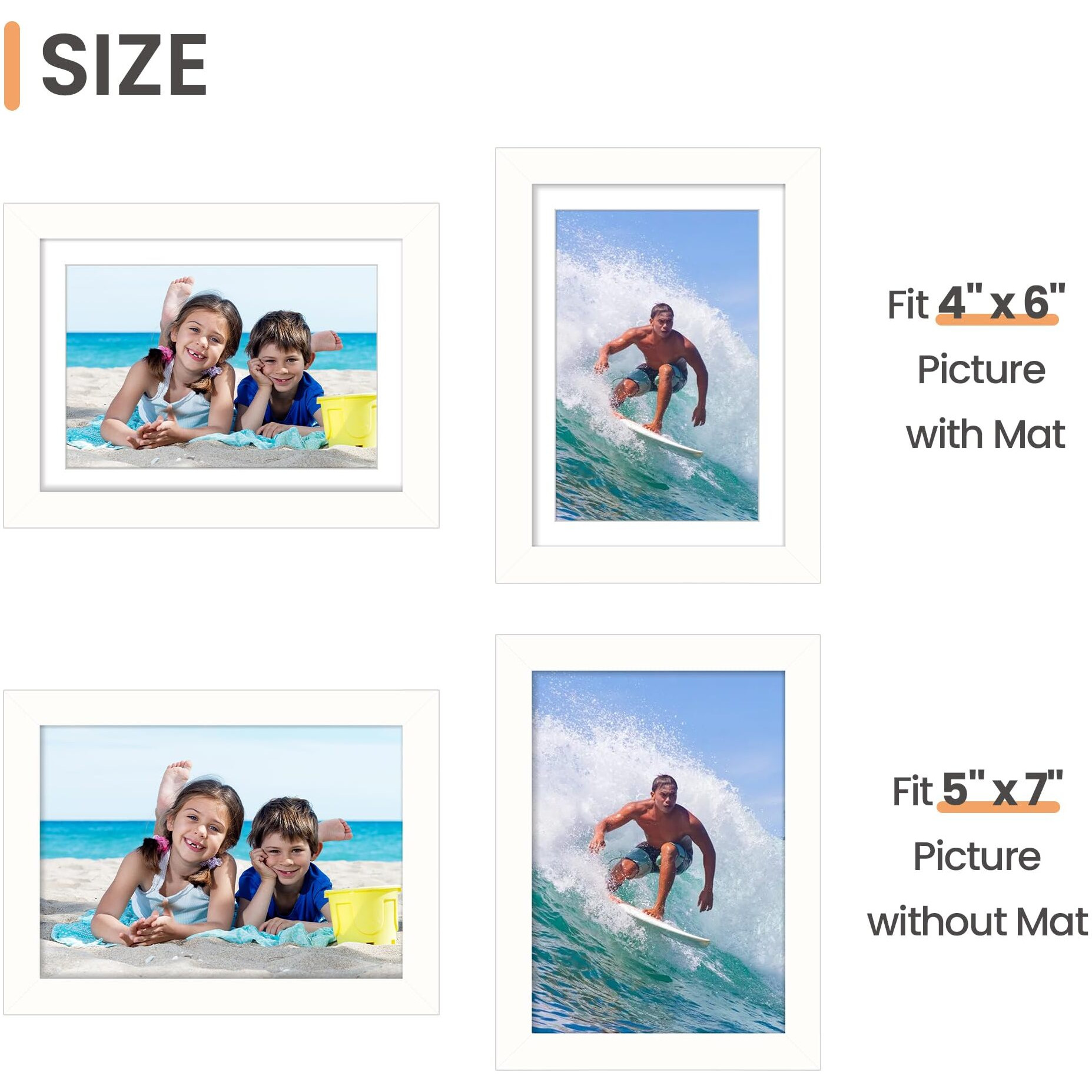 Upsimples 5X7 Picture Frame  Display Pictures 4X6 With Mat Or 5X7 Without Mat  Wall Hanging Photo Frame  White  1 Pack