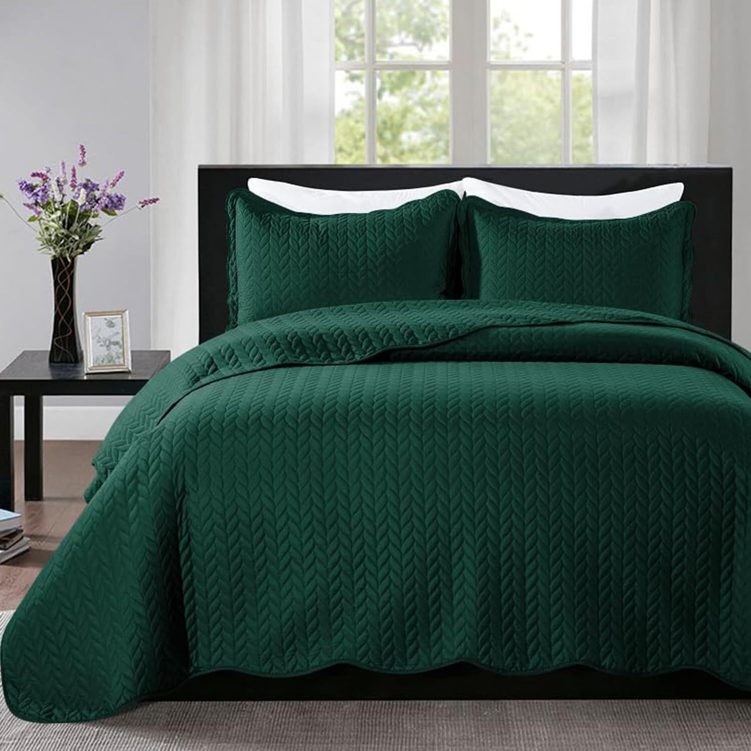Ir Imperial Rooms Twin Quilt Bedding Set Size (66  X 86 ) + 1 Pillow Shams (20  X 26  + 2 ) - 2 Pcs All Season Lightweight Reversible Microfiber Coverlet Embossed Quilt Bedspread (Emerald)
