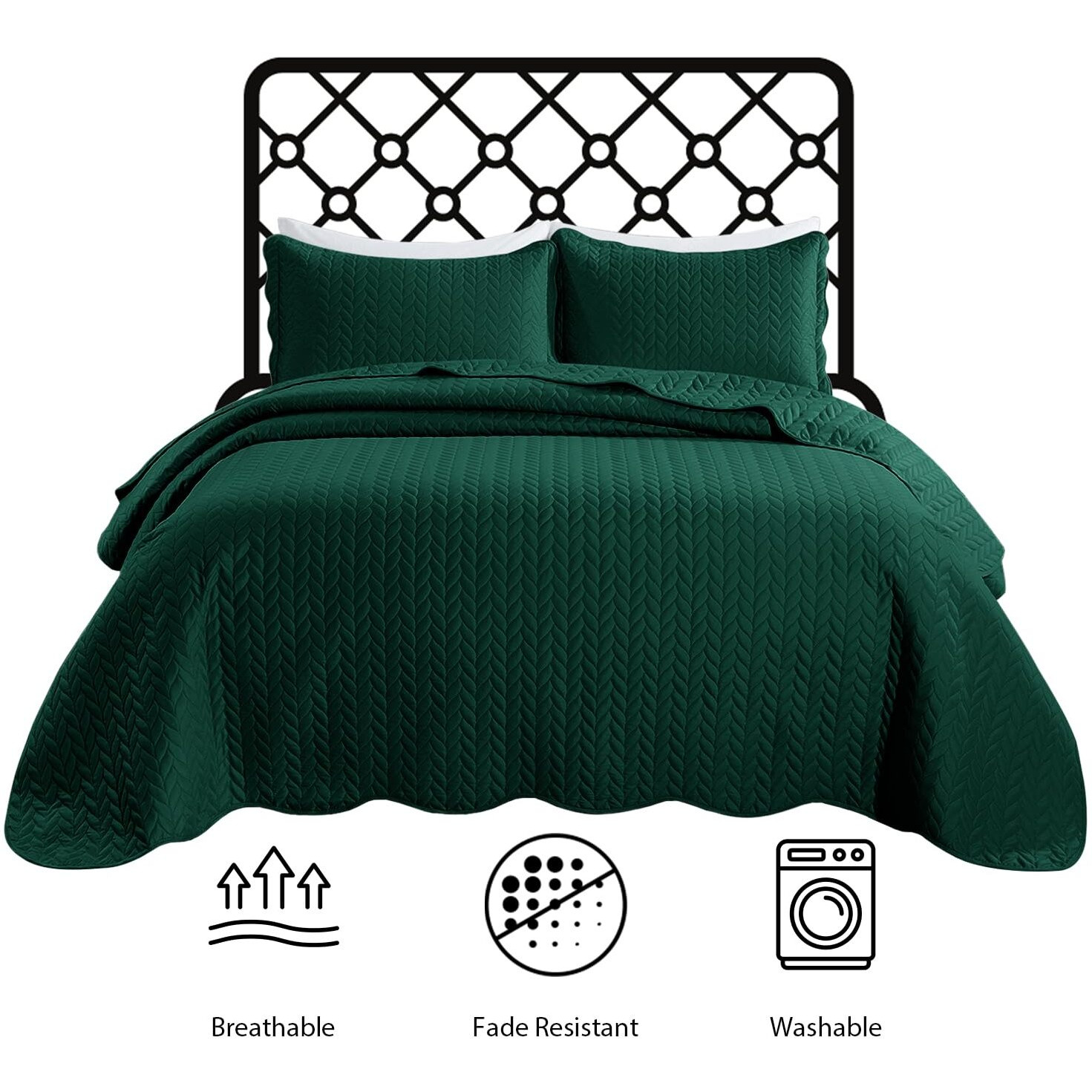 Ir Imperial Rooms Twin Quilt Bedding Set Size (66  X 86 ) + 1 Pillow Shams (20  X 26  + 2 ) - 2 Pcs All Season Lightweight Reversible Microfiber Coverlet Embossed Quilt Bedspread (Emerald)