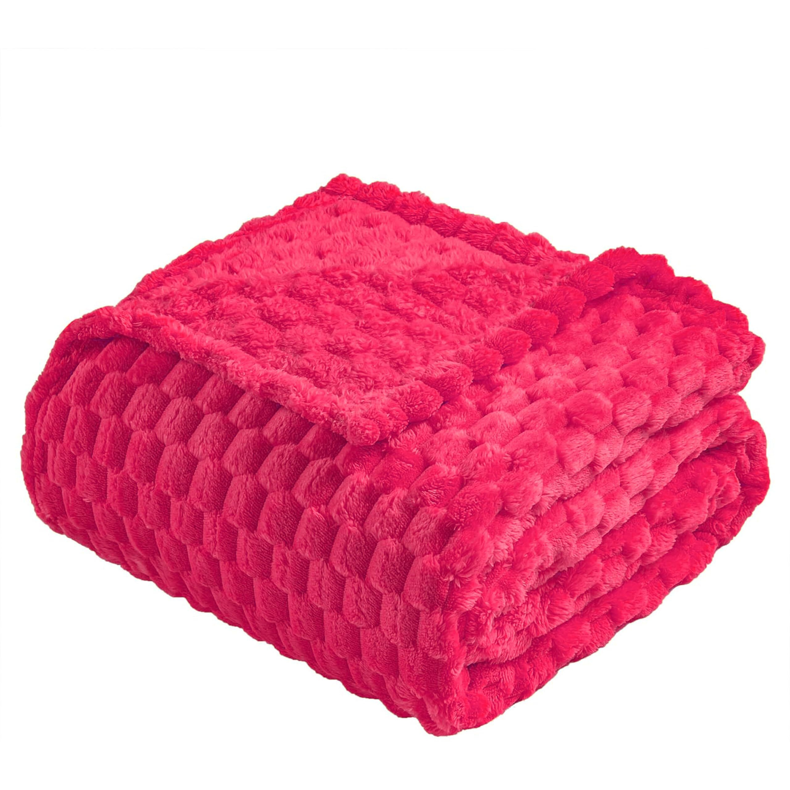 Vessia Flannel Fleece Throw Blanket(50X70 Inch)  3D Jacquard Hot Pink Fuzzy And Warm Blanket For Couch Sofa Bed Chair  300Gsm Super Soft Touch Cozy Lightweight Throw For All-Season Home Decor