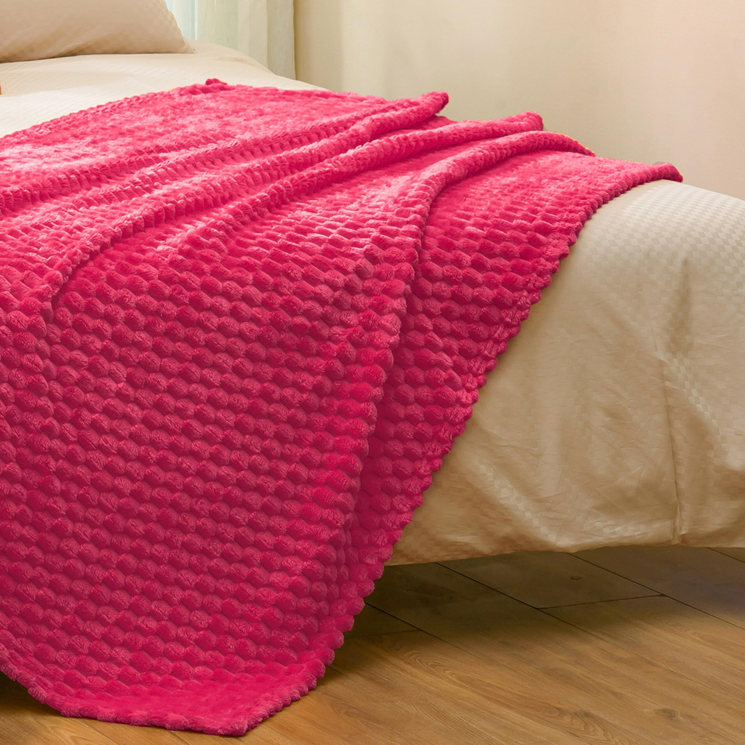 Vessia Flannel Fleece Throw Blanket(50X70 Inch)  3D Jacquard Hot Pink Fuzzy And Warm Blanket For Couch Sofa Bed Chair  300Gsm Super Soft Touch Cozy Lightweight Throw For All-Season Home Decor