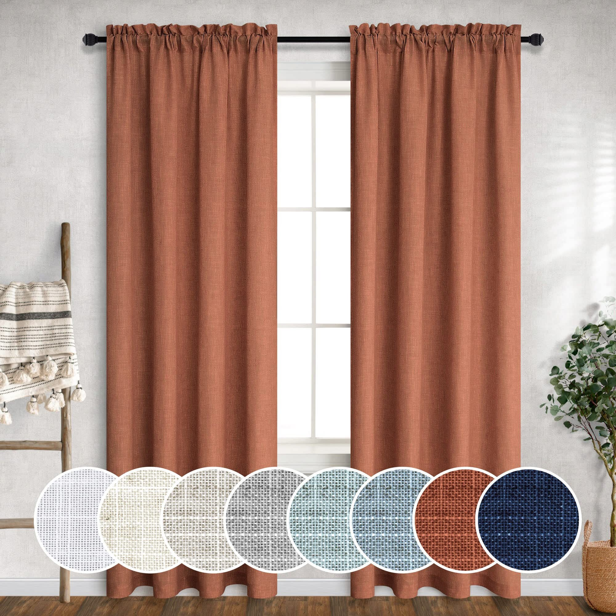 Mrs.Naturall Terracotta Linen Curtains 102 Inches Long For Living Room Bedroom 2 Panel Set Rod Pocket Light Filtering Semi Sheer Burnt Orange Rust Colored Curtains & Drapes Western Decor 52X102 Length