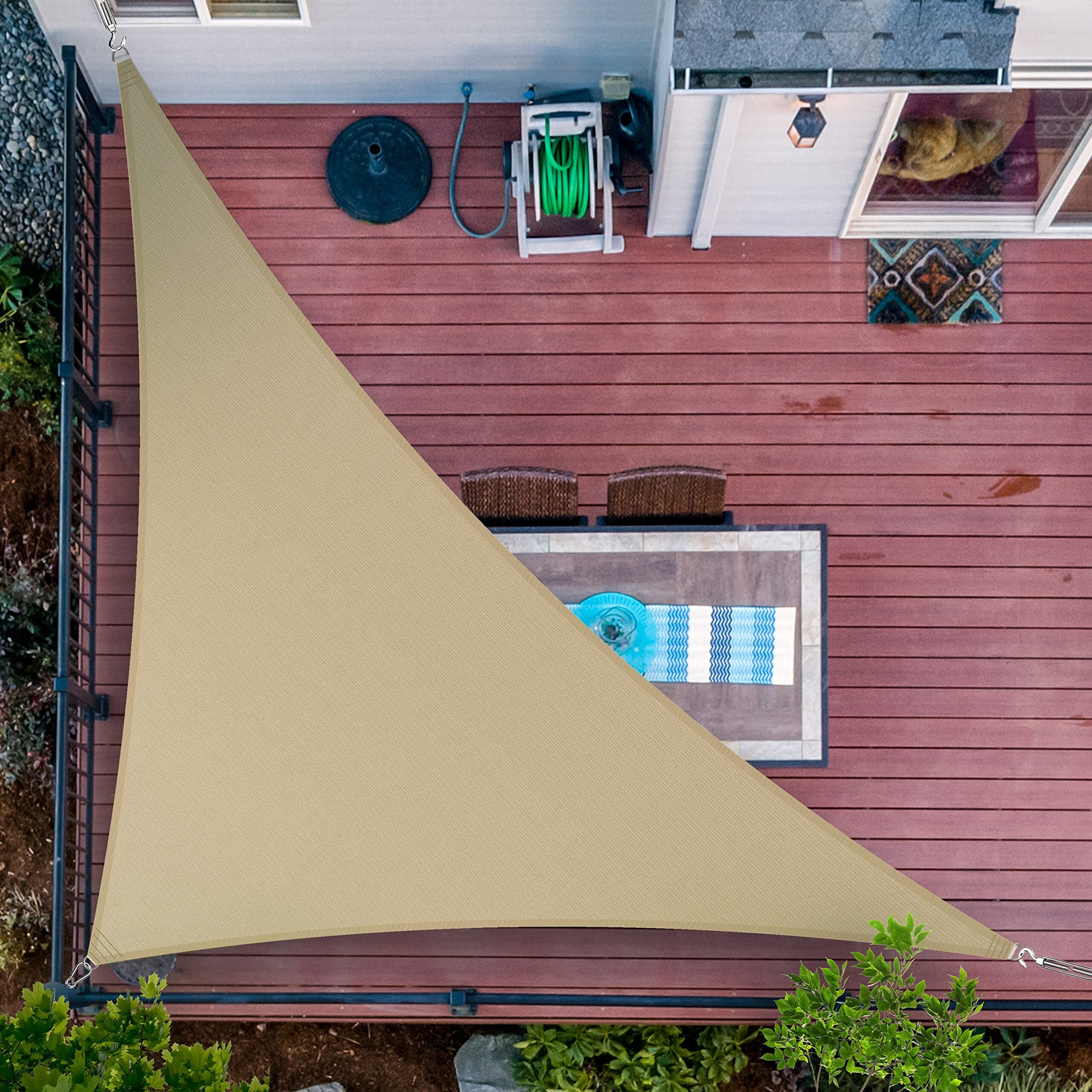 Shademart 9' X 16' X 18.4' Sand Beige Sun Shade Sail Right Triangle Smslt Canopy Fabric Cloth Screen  Water Air Permeable & Uv Resistant  Heavy Duty  Carport Patio Outdoor - (We Customize Size)