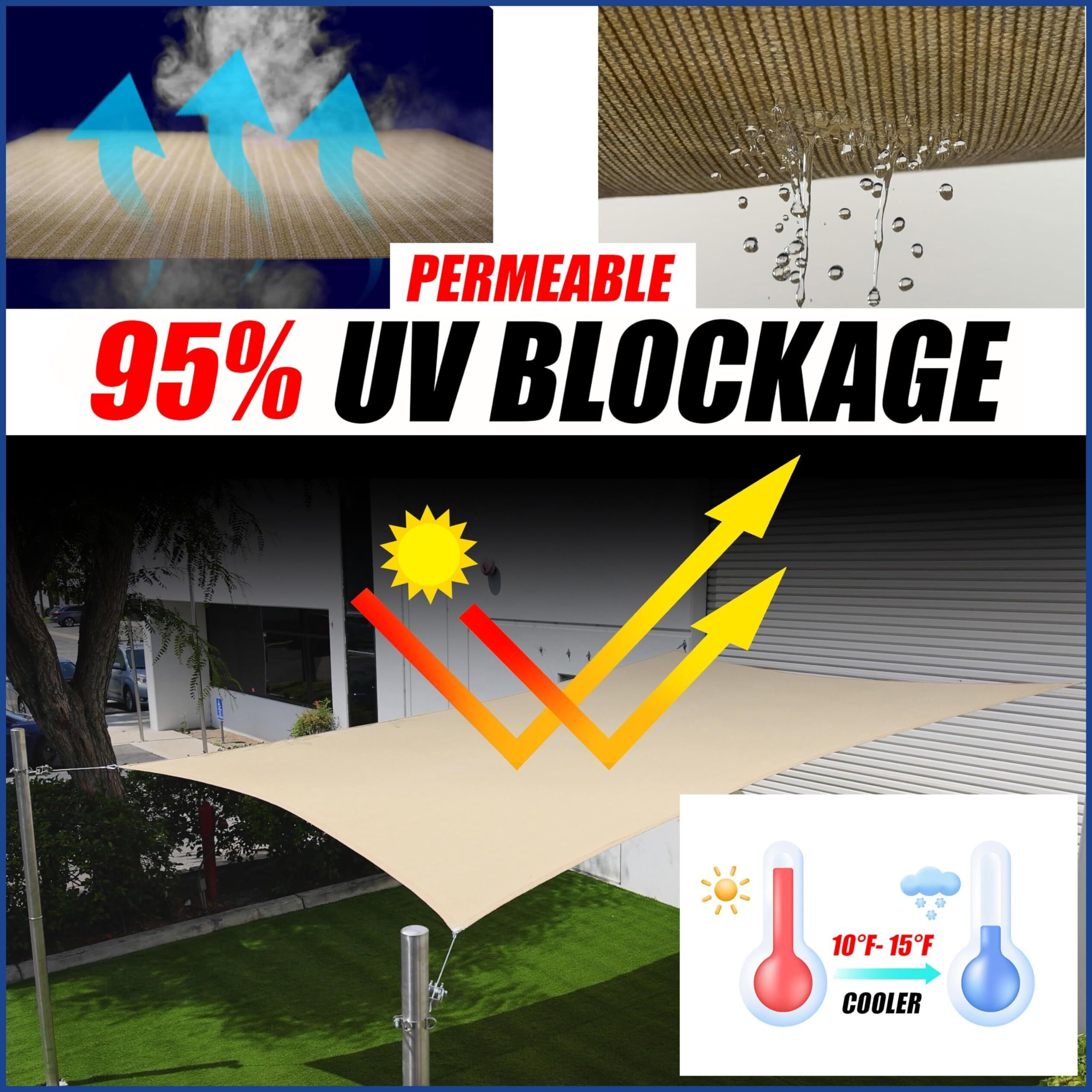 Shademart 9' X 16' X 18.4' Sand Beige Sun Shade Sail Right Triangle Smslt Canopy Fabric Cloth Screen  Water Air Permeable & Uv Resistant  Heavy Duty  Carport Patio Outdoor - (We Customize Size)