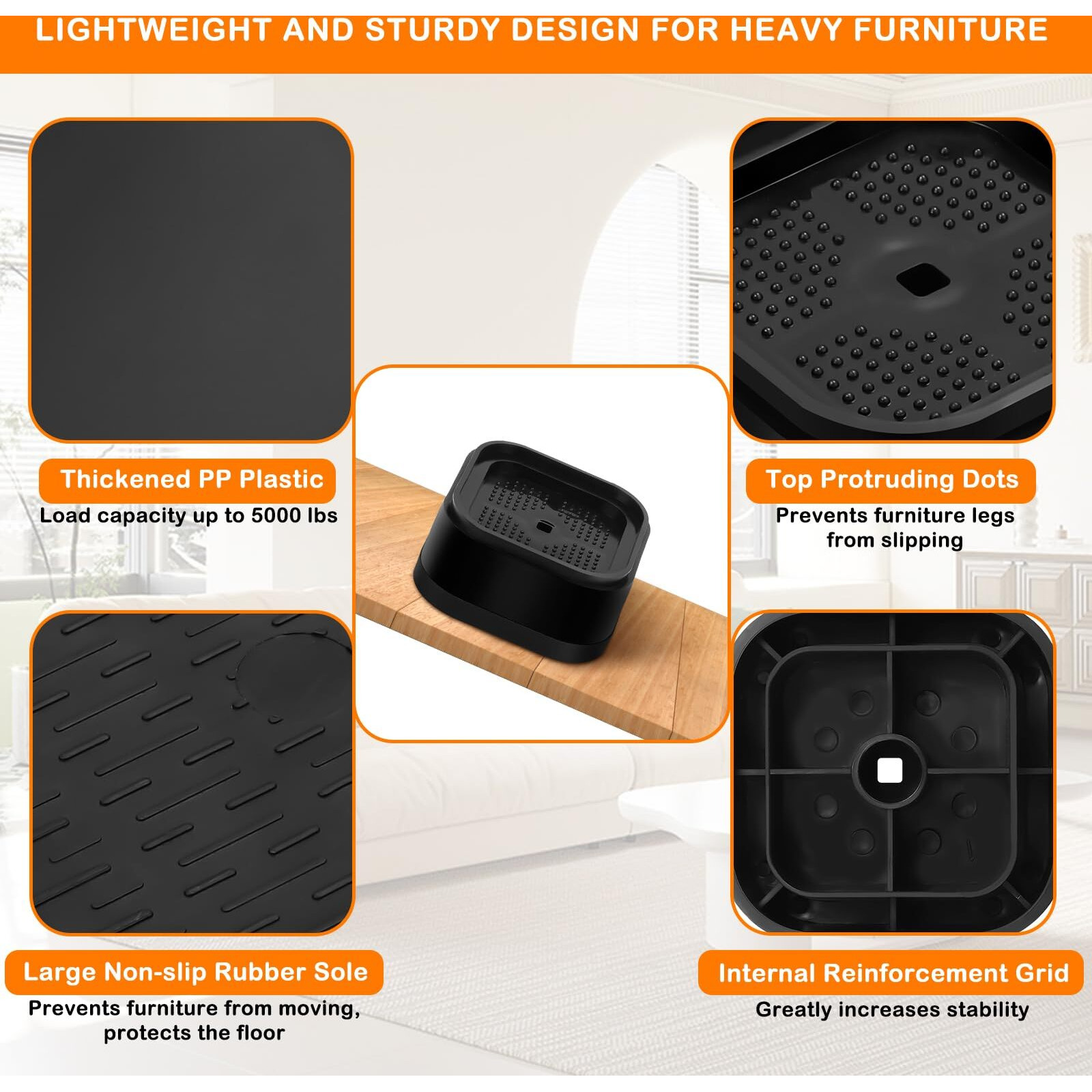 Shouwuhho 8 Pack Furniture Risers Adjustable Bed Risers Heavy Duty Lifts Height 1""  Square Stackable Bed Risers 1  2 Or 3 Inch For Desk Leg Table Couch Sofa Chair Bed Frame Legs Dorm  Black