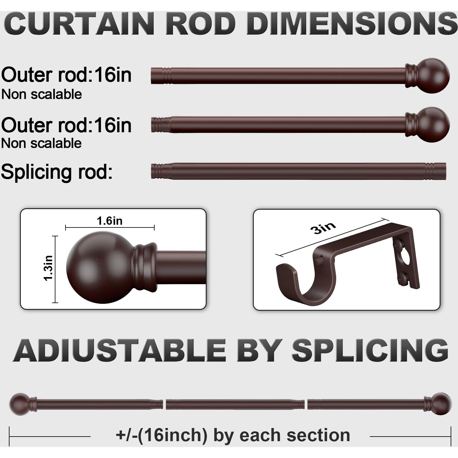 Authandis Bronze Curtain Rods For Bedroom With Brackets 5/8 Inch Diameter Small Window Curtain Rod 32 To 120 Inches Easy Install Drapery Rods