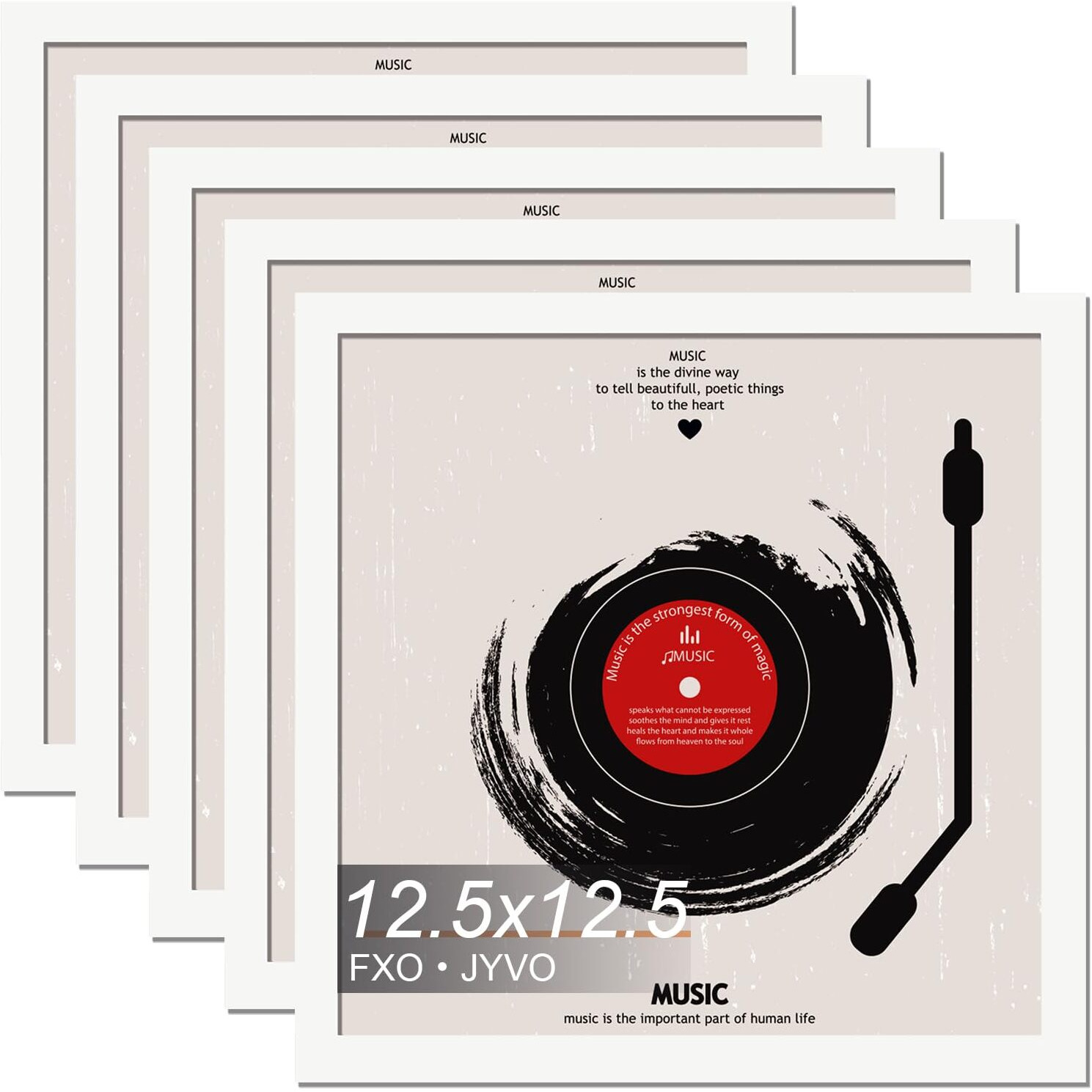 Fxojyvo Vinyl Record Frame For The Wall Display Album Cover  White 12.5 X 12.5 Frame For Any 12 Inch Lp Record With Cover - 5 Pack/White