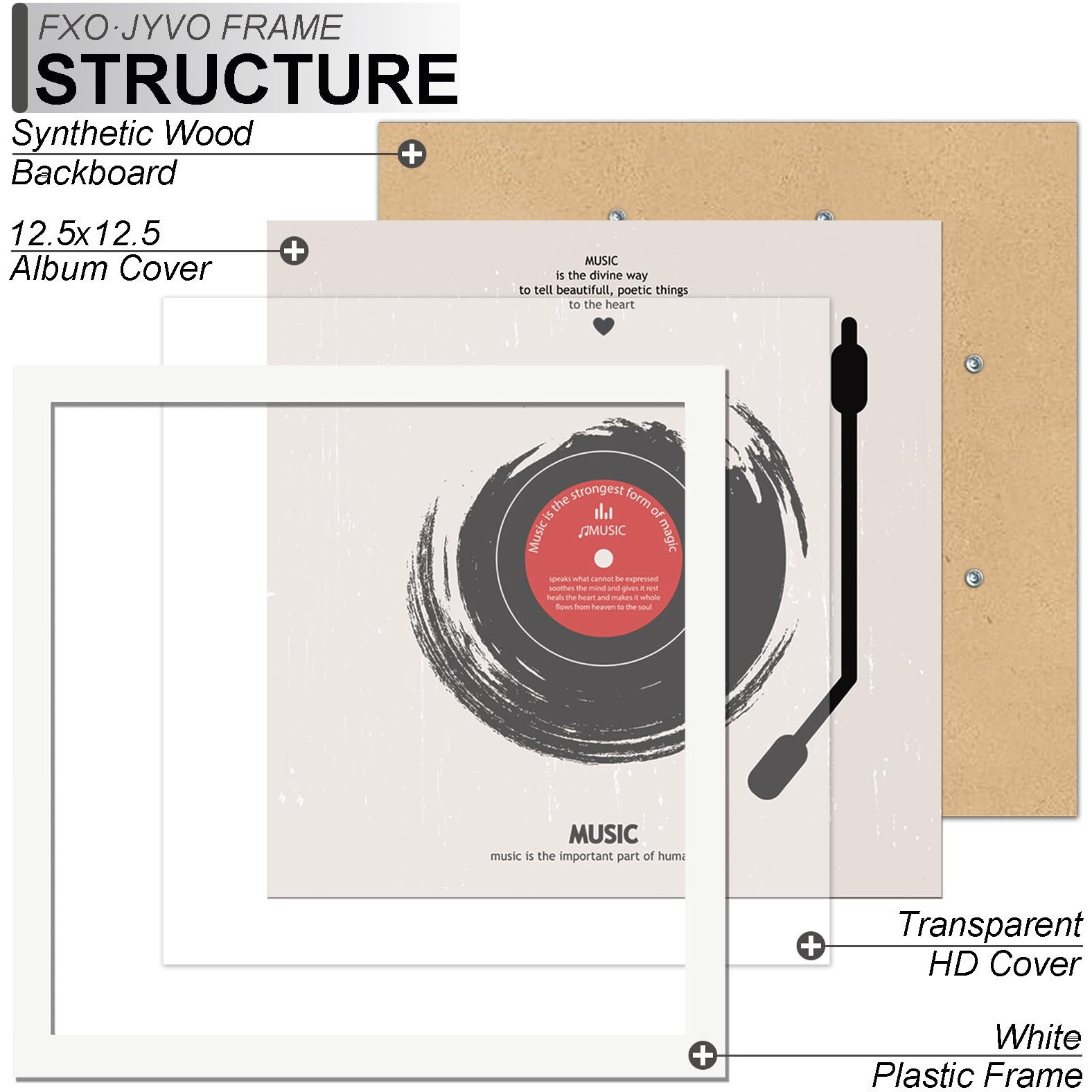 Fxojyvo Vinyl Record Frame For The Wall Display Album Cover  White 12.5 X 12.5 Frame For Any 12 Inch Lp Record With Cover - 5 Pack/White