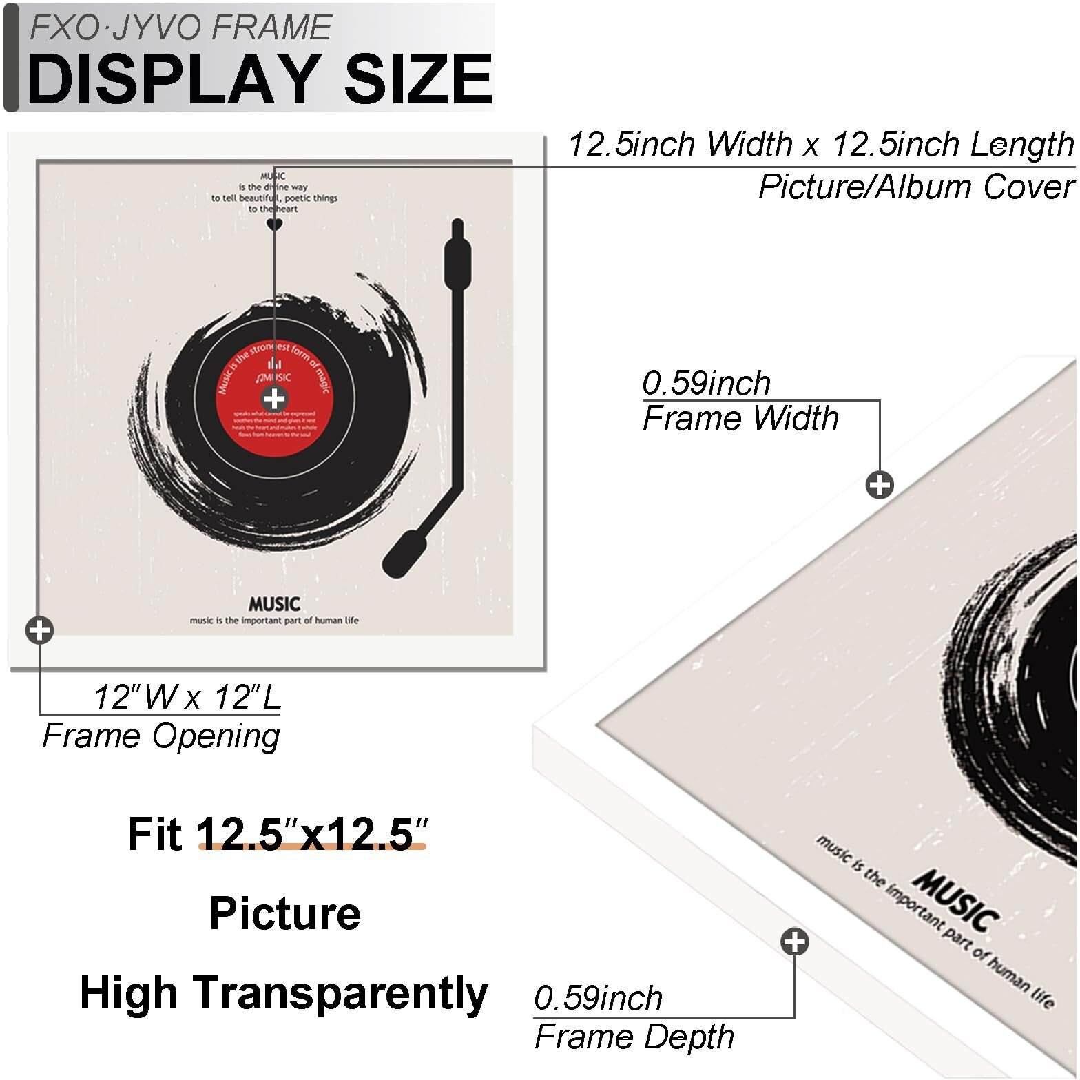 Fxojyvo Vinyl Record Frame For The Wall Display Album Cover  White 12.5 X 12.5 Frame For Any 12 Inch Lp Record With Cover - 5 Pack/White