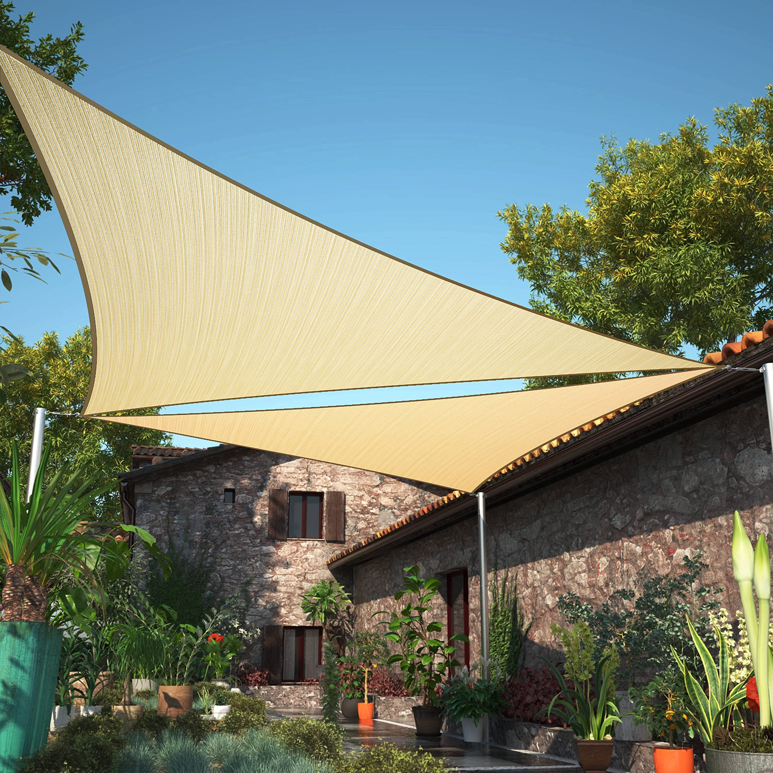 Shademart 15 ' X 15 ' X 15 ' Beige Sun Shade Sail Triangle Smslt Canopy Fabric Cloth Screen  Water Air Permeable & Uv Resistant  Heavy Duty  Carport Patio Outdoor - (We Customize Size)