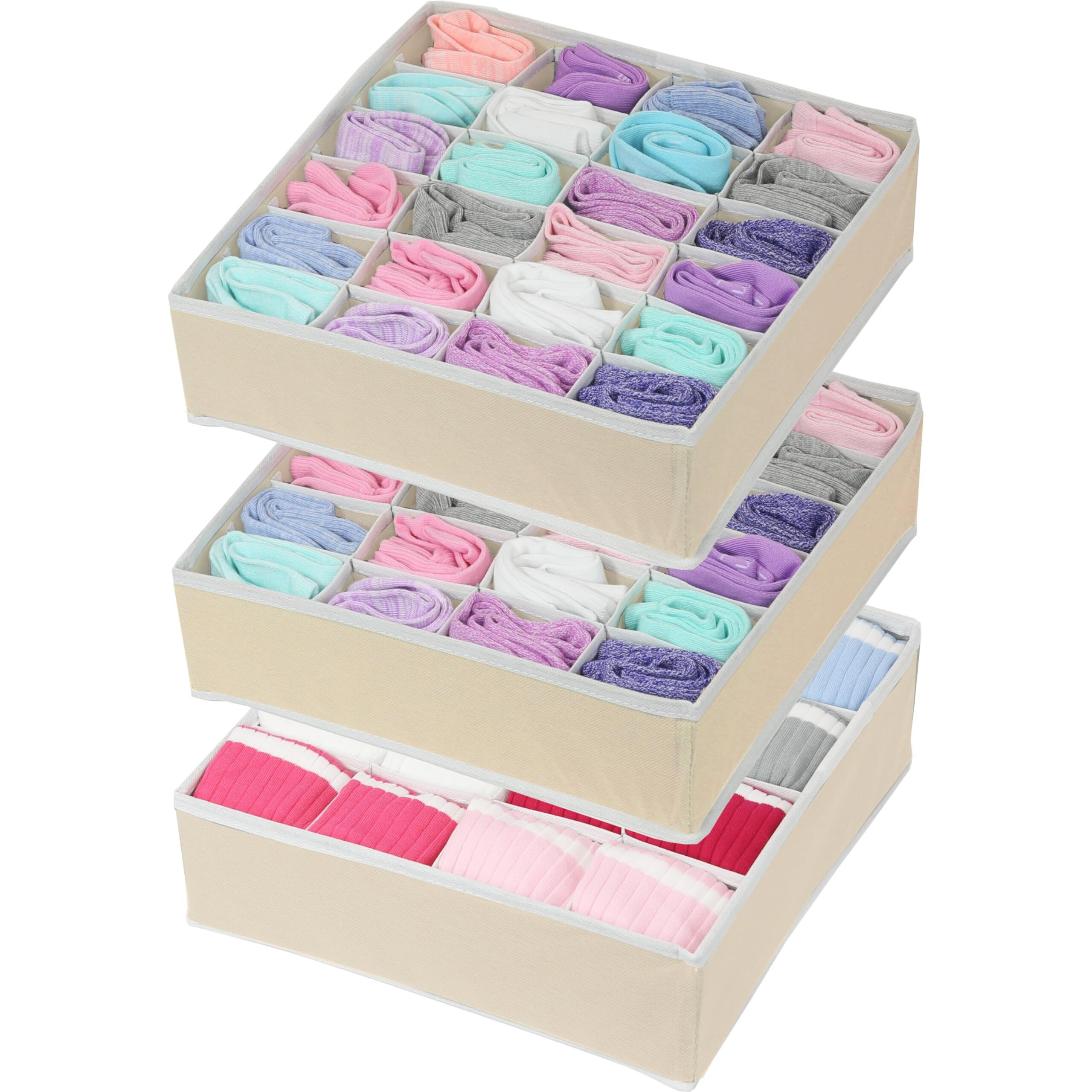 Simple Houseware Closet Drawer Organizer For Clothes  Socks And Underwear  3 Pack  Beige