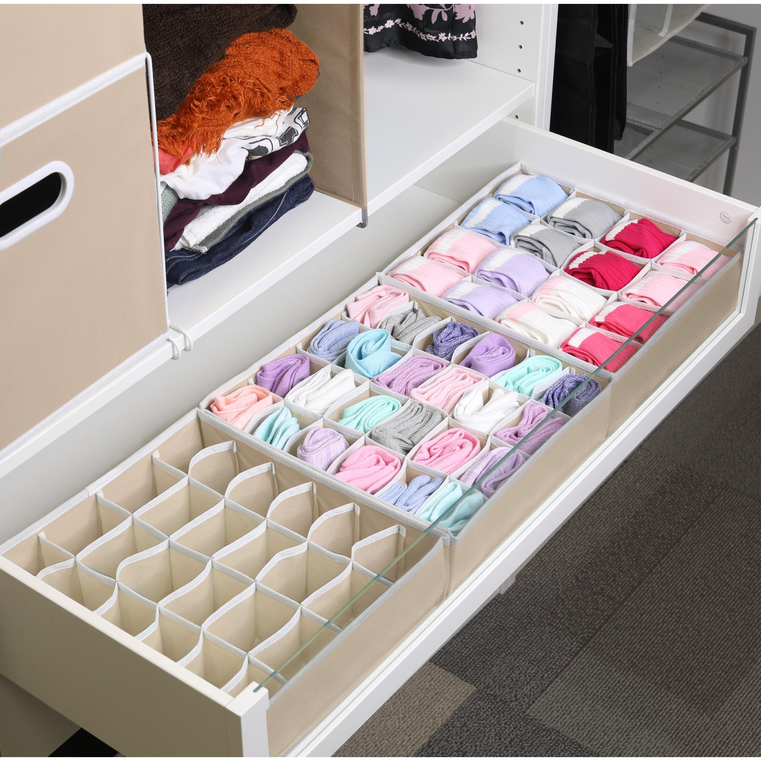 Simple Houseware Closet Drawer Organizer For Clothes  Socks And Underwear  3 Pack  Beige