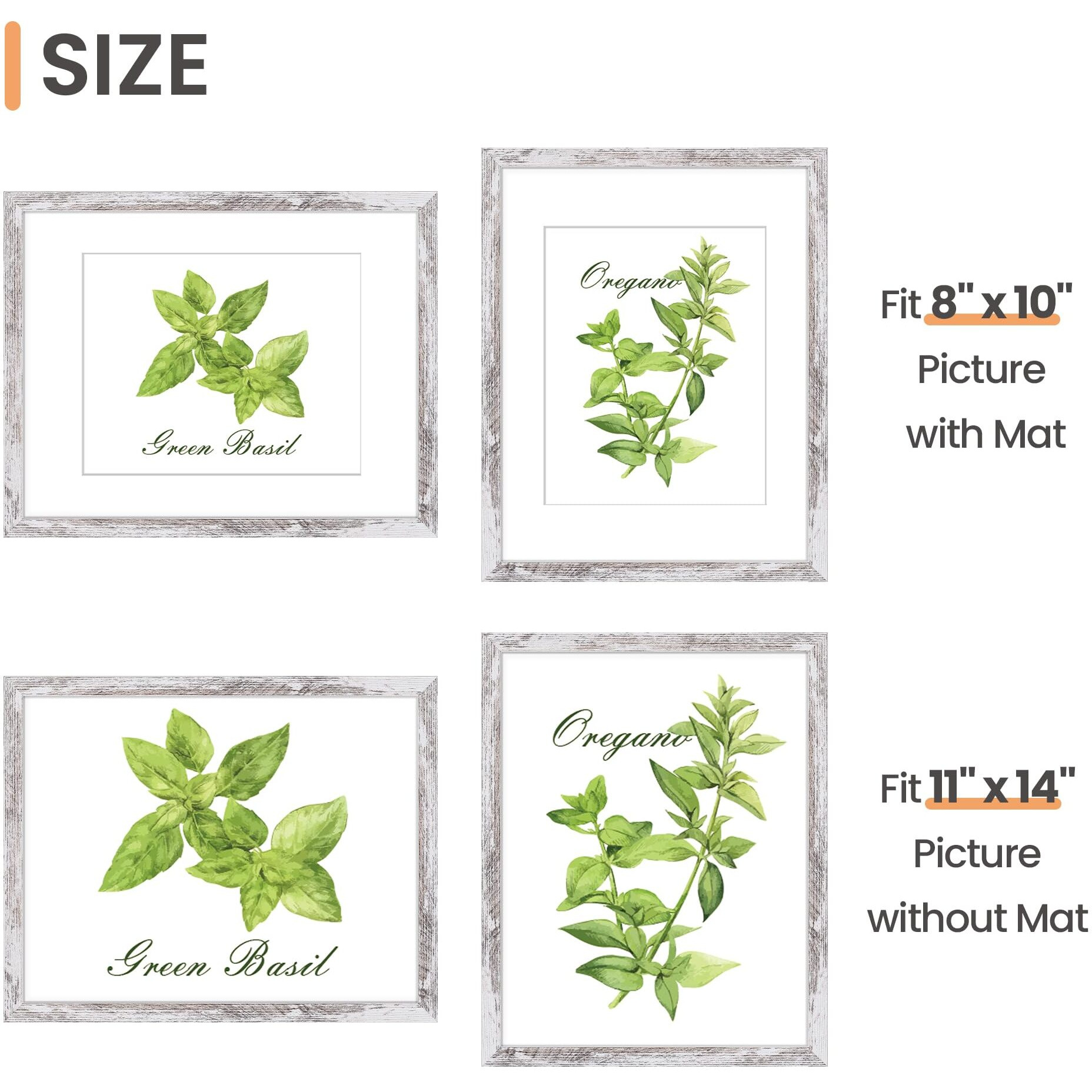 Upsimples 11X14 Picture Frame  Display Pictures 8X10 With Mat Or 11X14 Without Mat  Wall Hanging Photo Frame  Rustic White  1 Pack