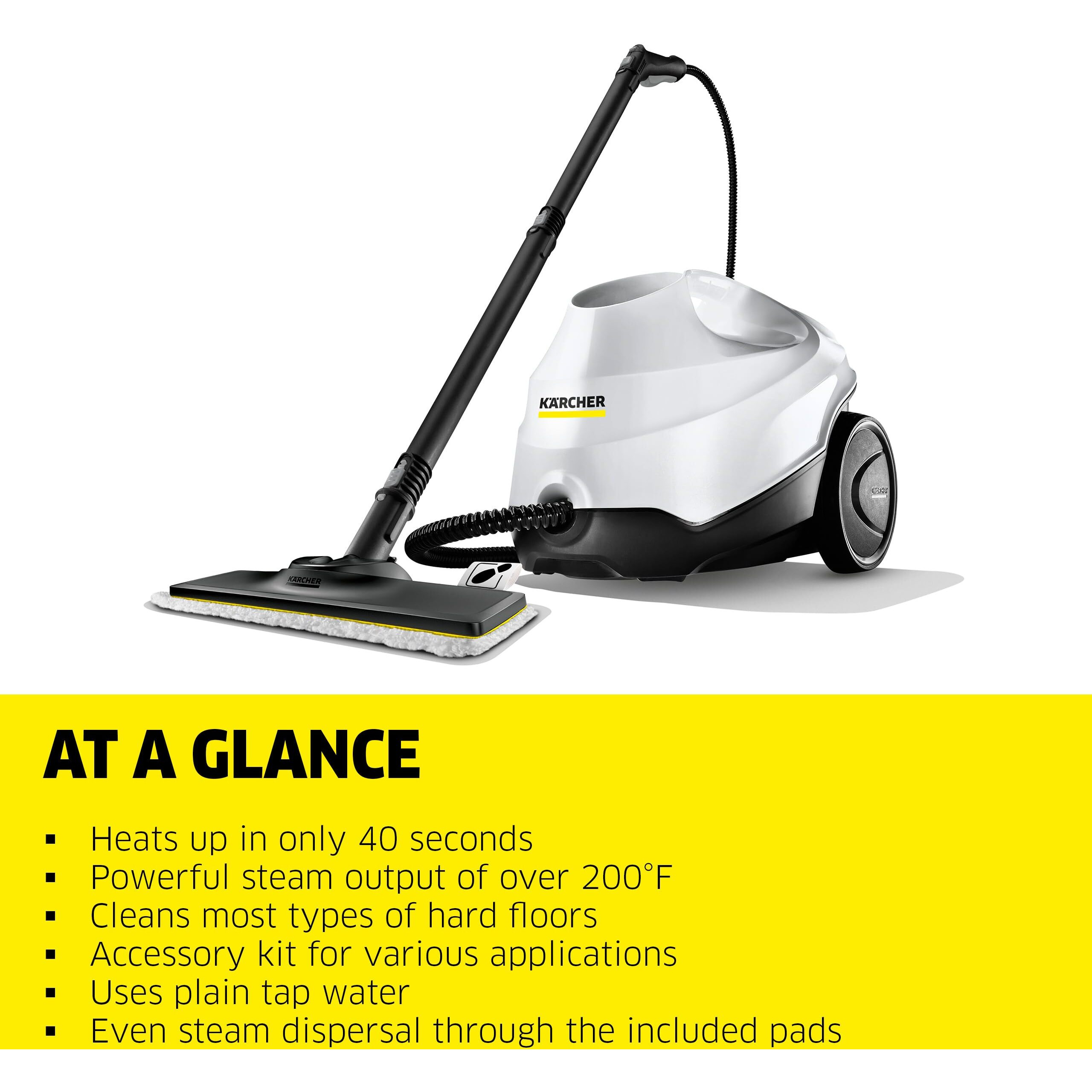 Krcher Sc3 Steam Cleaner With Attachments  Multi Purpose Power Steamer - Chemical-Free  40 Sec Heat-Up  Continuous Steam - For Grout  Tile  Hard Floors  Appliances & More - White