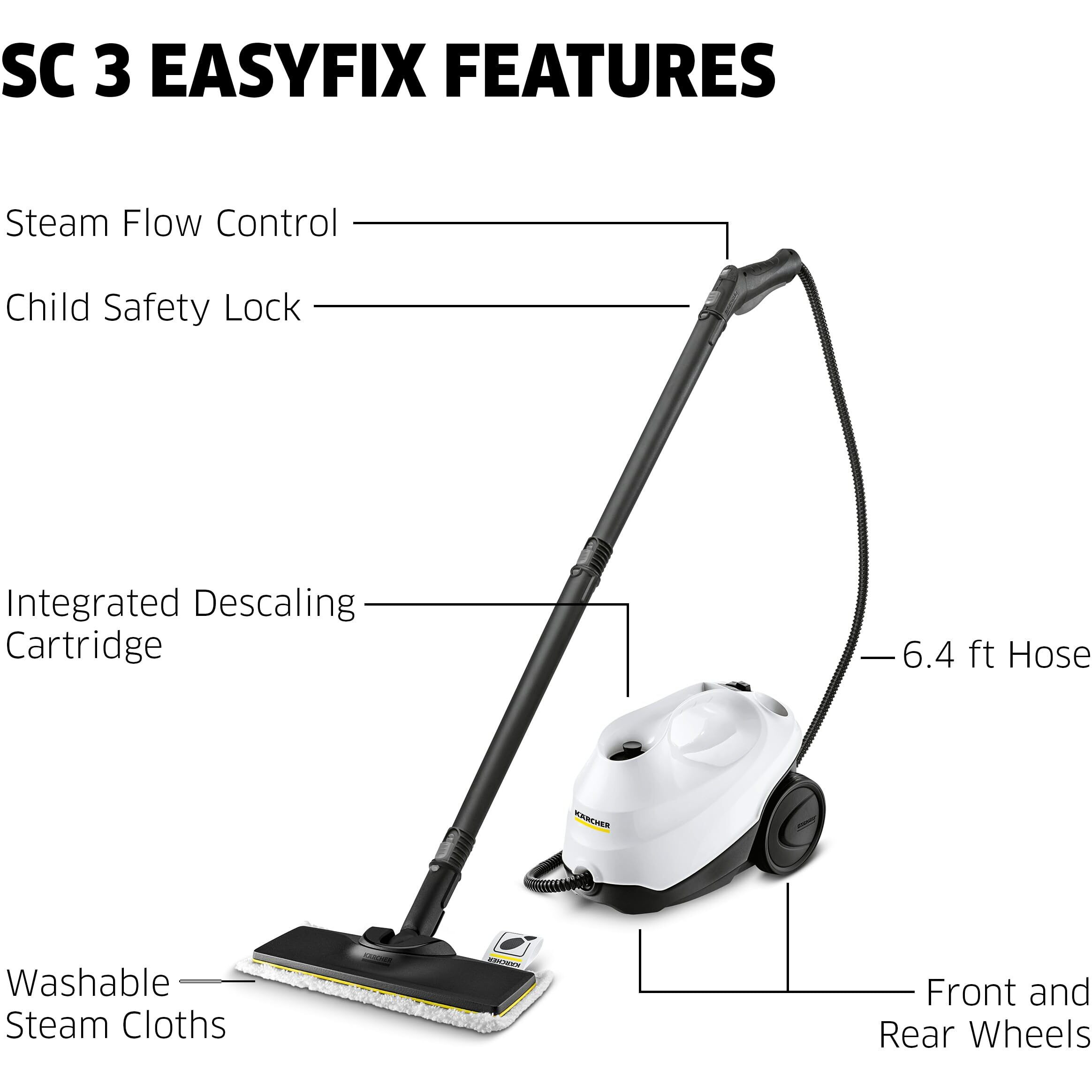 Krcher Sc3 Steam Cleaner With Attachments  Multi Purpose Power Steamer - Chemical-Free  40 Sec Heat-Up  Continuous Steam - For Grout  Tile  Hard Floors  Appliances & More - White