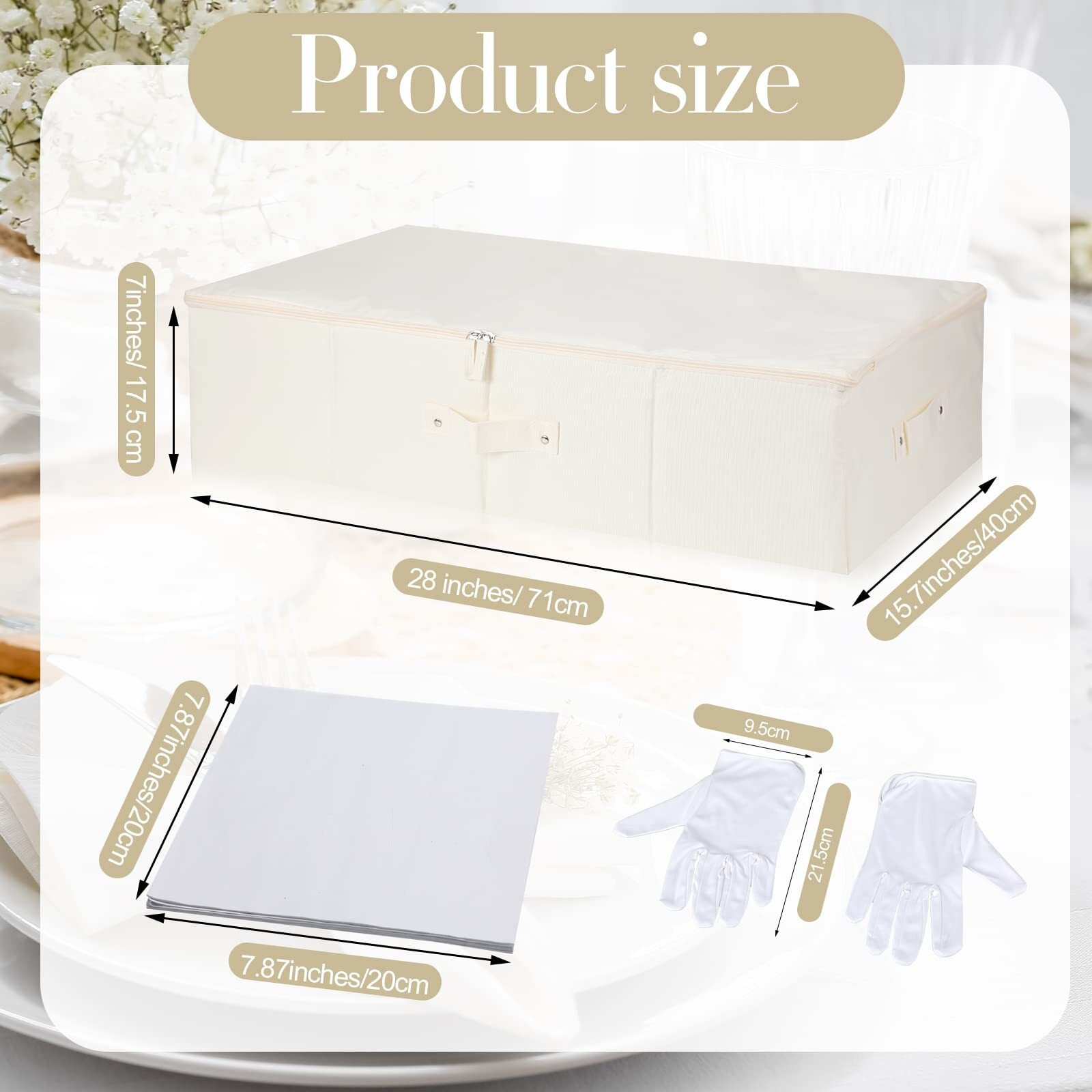 Glenmal Wedding Dress Preservation Box Kit Wedding Dress Storage Box With 1 Pair Microfiber Gloves And 100 Sheets Of Acid Free Tissue Paper For Storage Wedding Dress Gown Bride  28 X 15.7 X 7 Inches