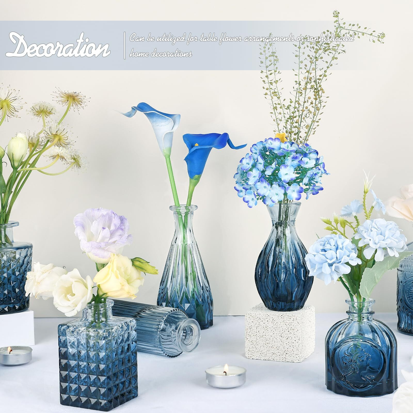 Tbwind Glass Bud Vase Set Of 24  Small Blue Flower Vases For Centerpieces In Bulk  Mini Vintage Vase For Wedding Decor  Single Flowers  And Home Table DCor