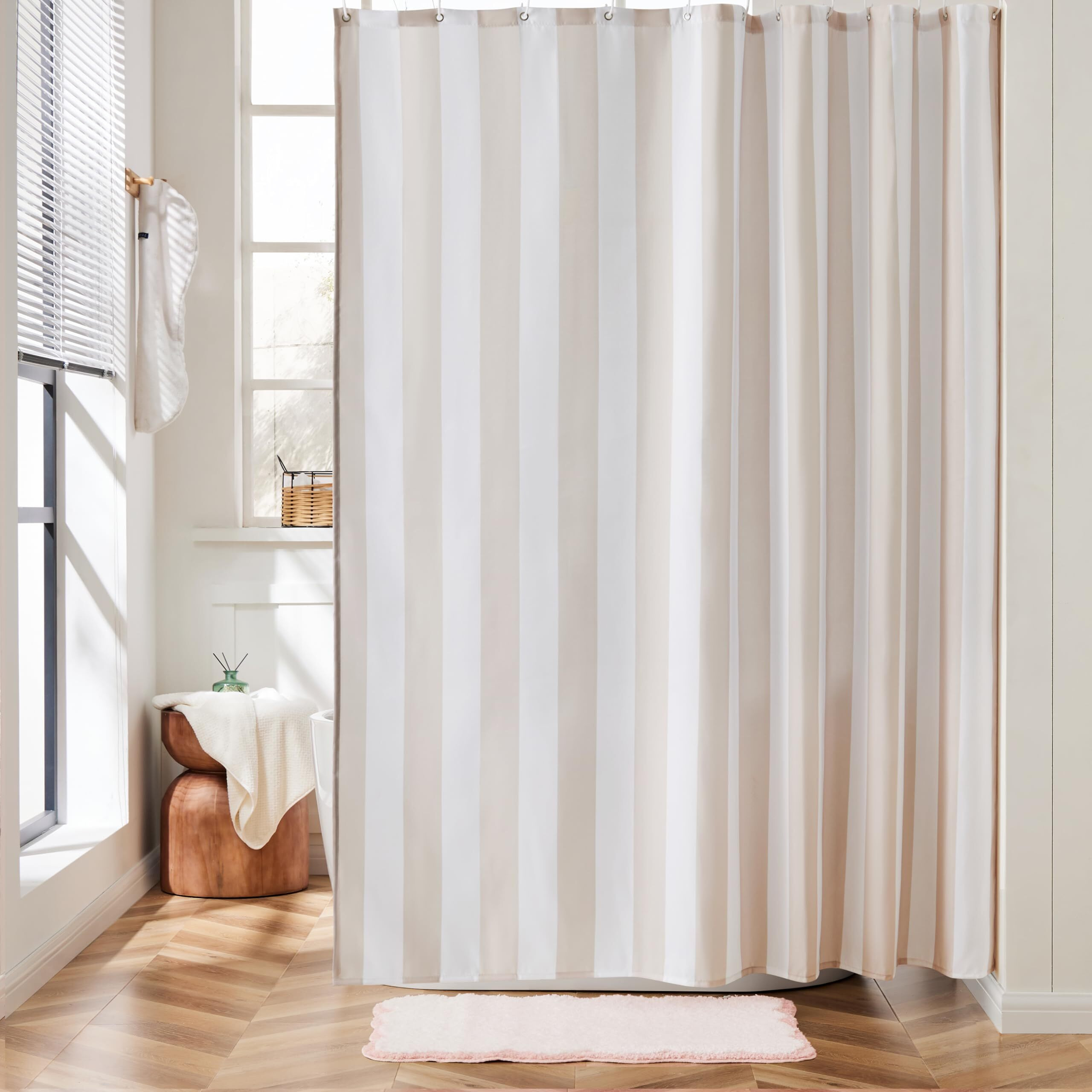 Ohocut Vertical Striped Shower Curtain  Cute Retro Vintage Stripe Bow Bathroom Shower Curtain  Waterproof Polyester Fabric Modern Shower Curtain For Bathroom 72X72 Inches (Beige)
