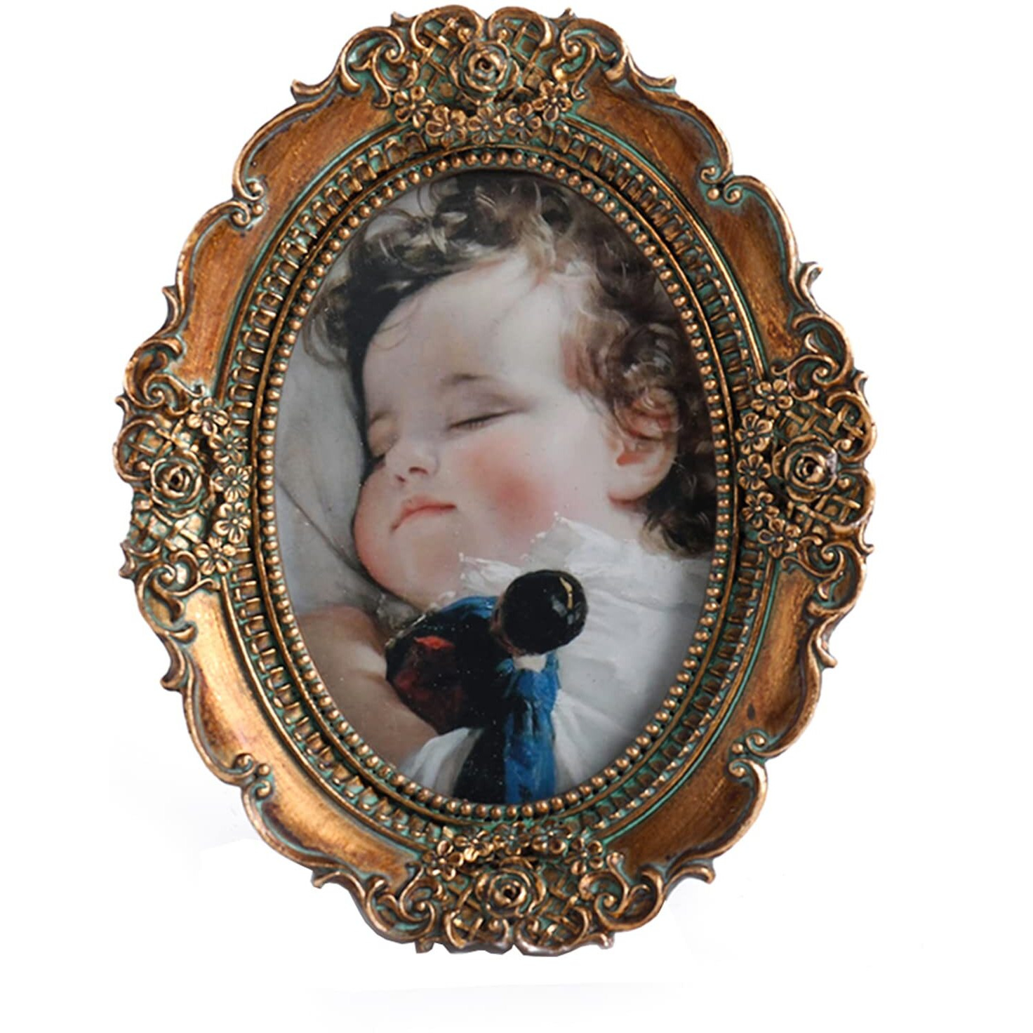 Vinlife Vintage Picture Frames 2.5X3.5 Oval Frame Wallet Size Picture Frames Small Picture Frame Antique Brass Mini Picture Frames Photo Gallery With Embossed Floral Bronze Gold