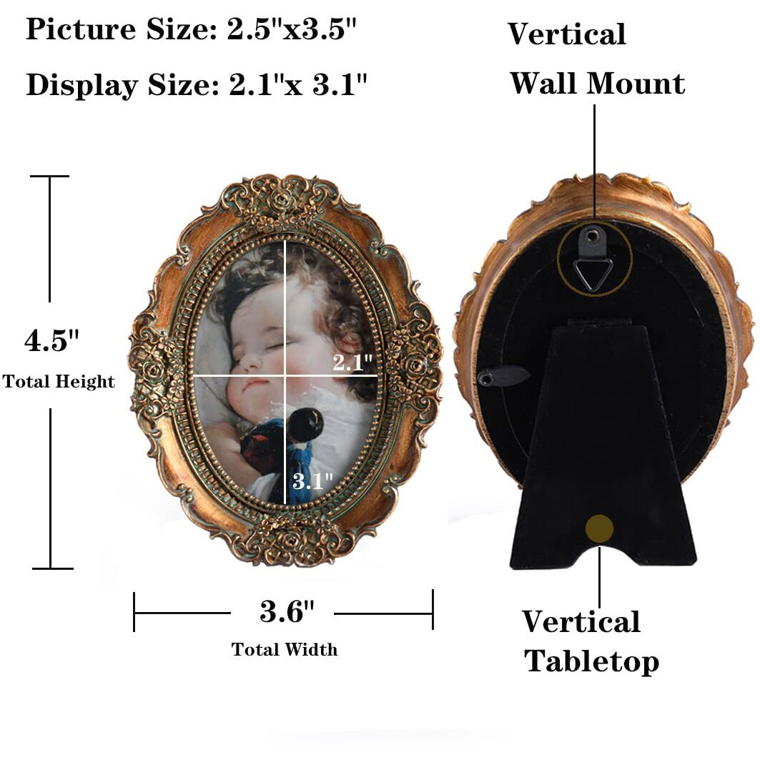 Vinlife Vintage Picture Frames 2.5X3.5 Oval Frame Wallet Size Picture Frames Small Picture Frame Antique Brass Mini Picture Frames Photo Gallery With Embossed Floral Bronze Gold
