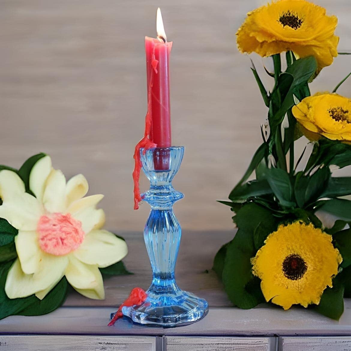 Candlestock Hippie Drippy Drip Candles - Pack Of 6 Dripping Taper Candles - Wine Bottle Melting Candles (Red)