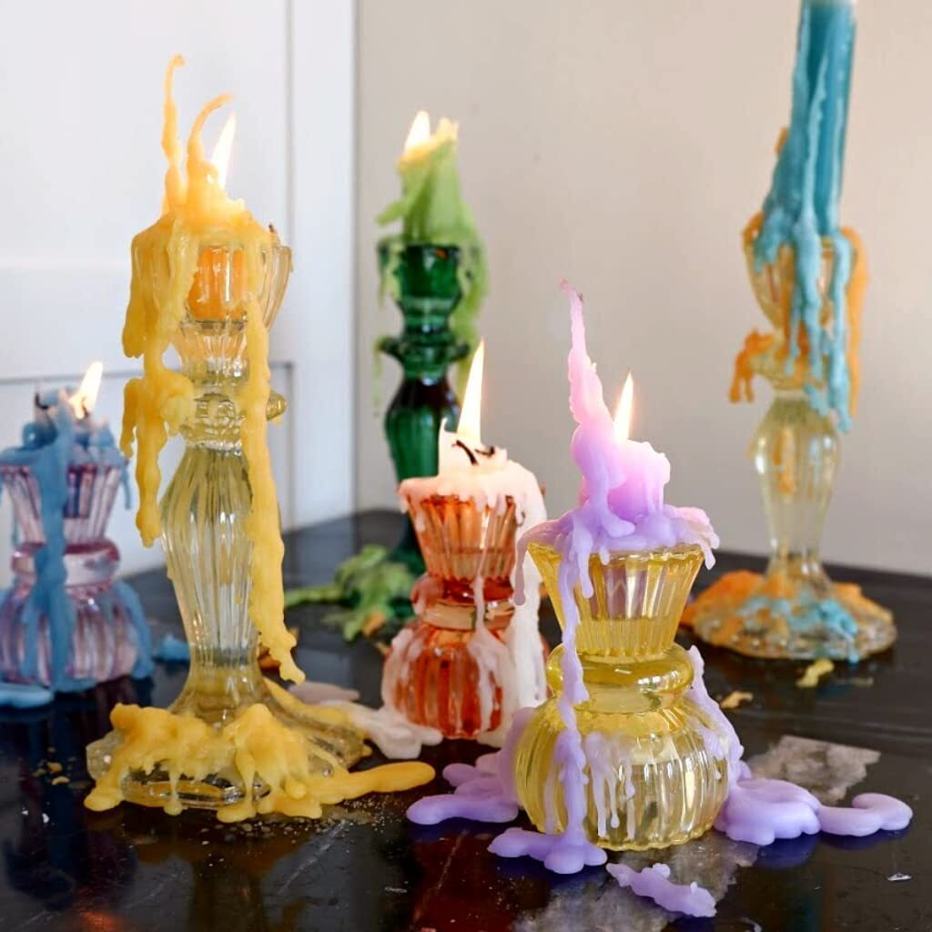 Candlestock Hippie Drippy Drip Candles - Pack Of 6 Dripping Taper Candles - Wine Bottle Melting Candles (Red)