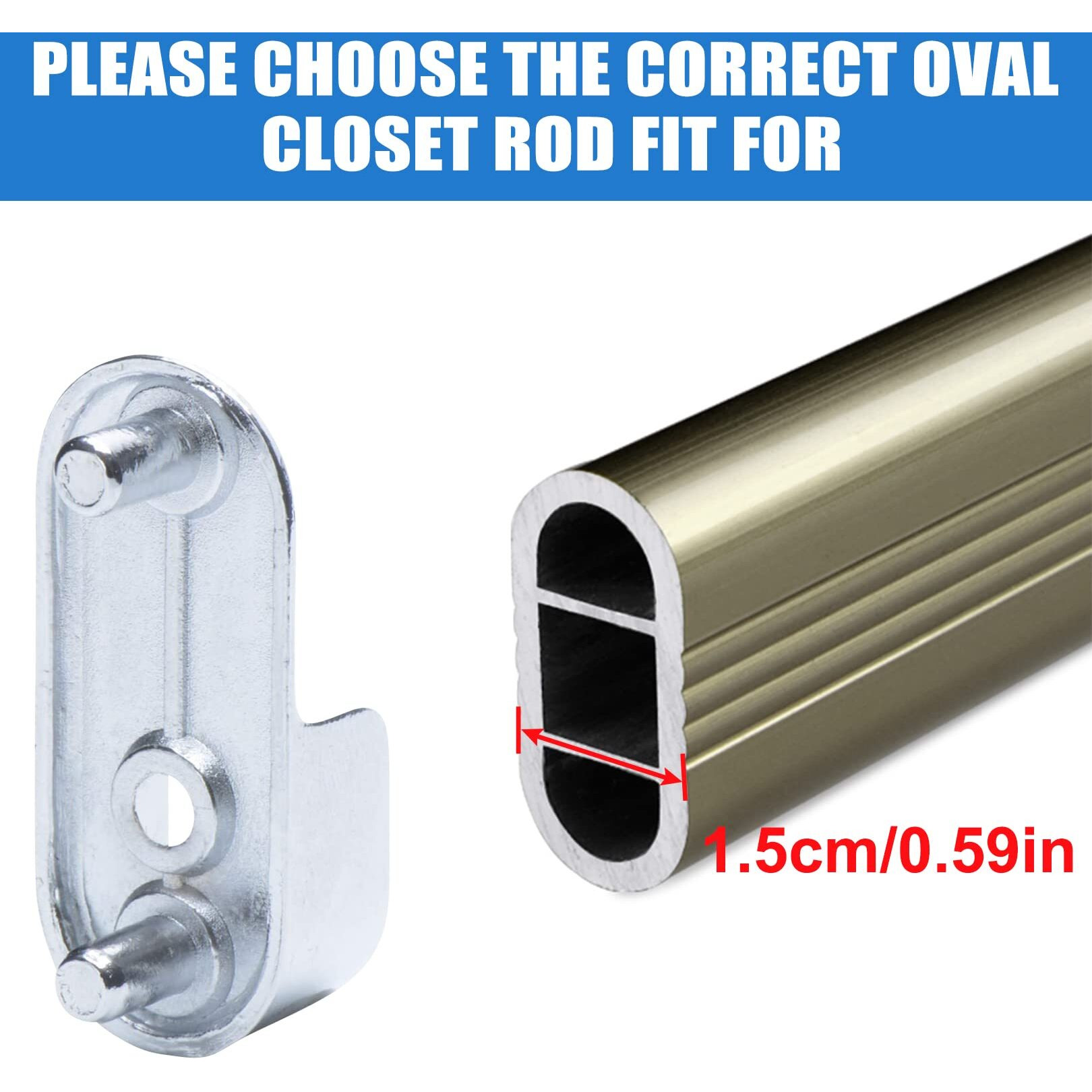 Aegypius 6Pcs Oval Closet Rod End Supports 15Mm X 30Mm  Wardrobe Bracket Metal Rod Holders  Heavy-Duty Closet Pole Socket With Rear Facing 6.5Mm Pins