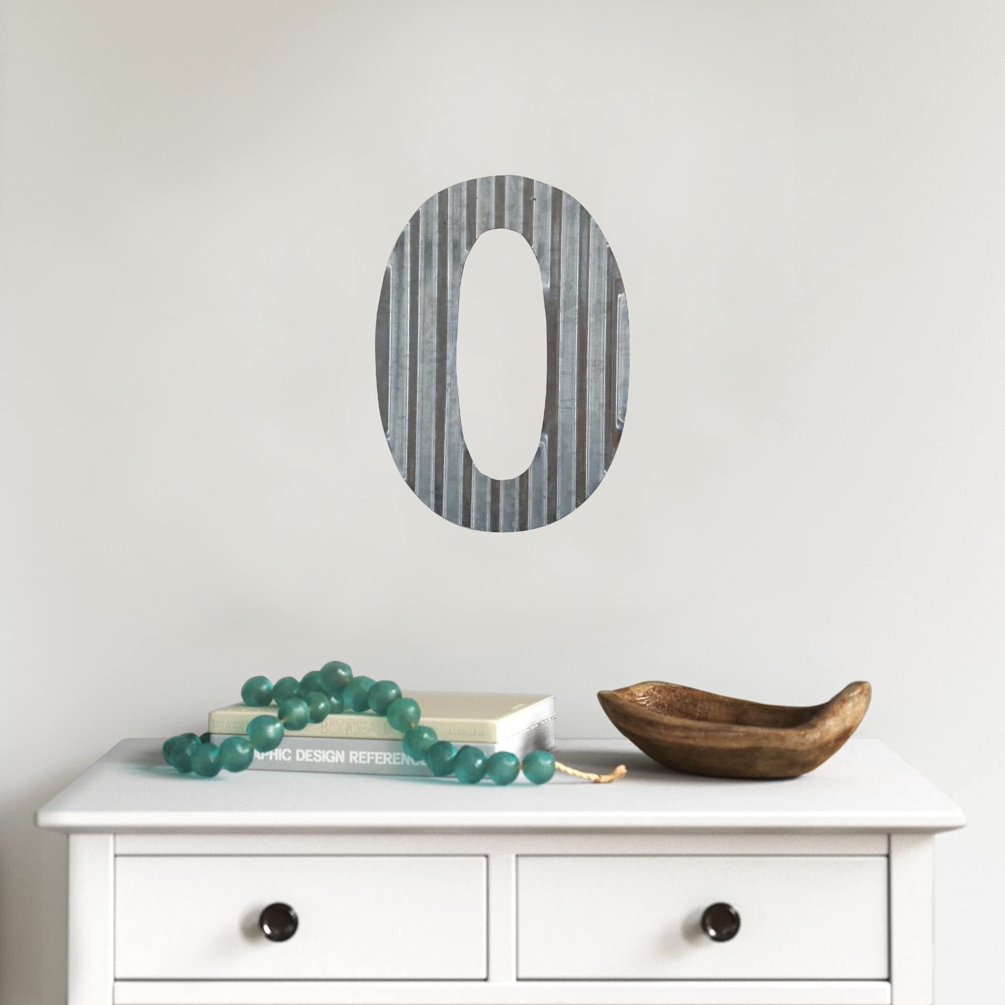Collective Home - 12"" Metal Letter Wall Decor  Galvanized Steel Numbers  Rustic Hanging Decor Symbols  Corrugated Metal Decoration  House Number (O)
