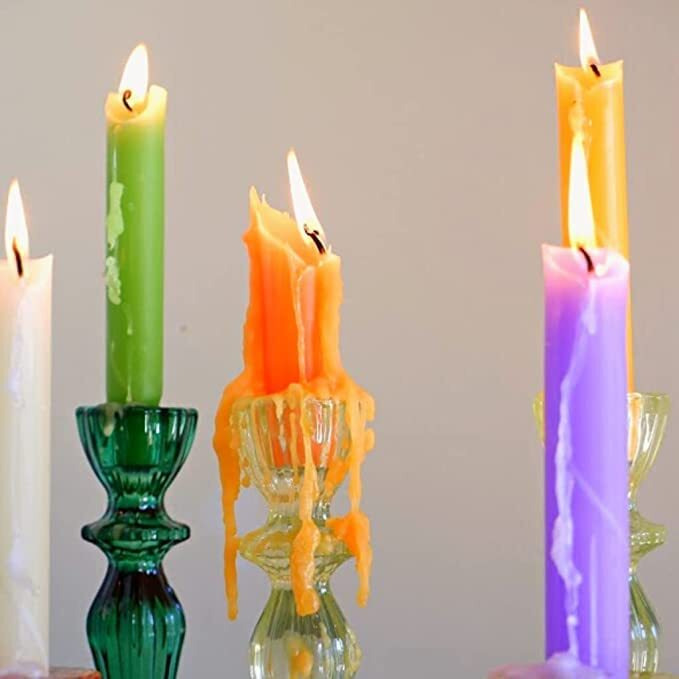 Candlestock Hippie Drippy Drip Candles - Pack Of 6 Dripping Taper Candles - Wine Bottle Melting Candles (Green)