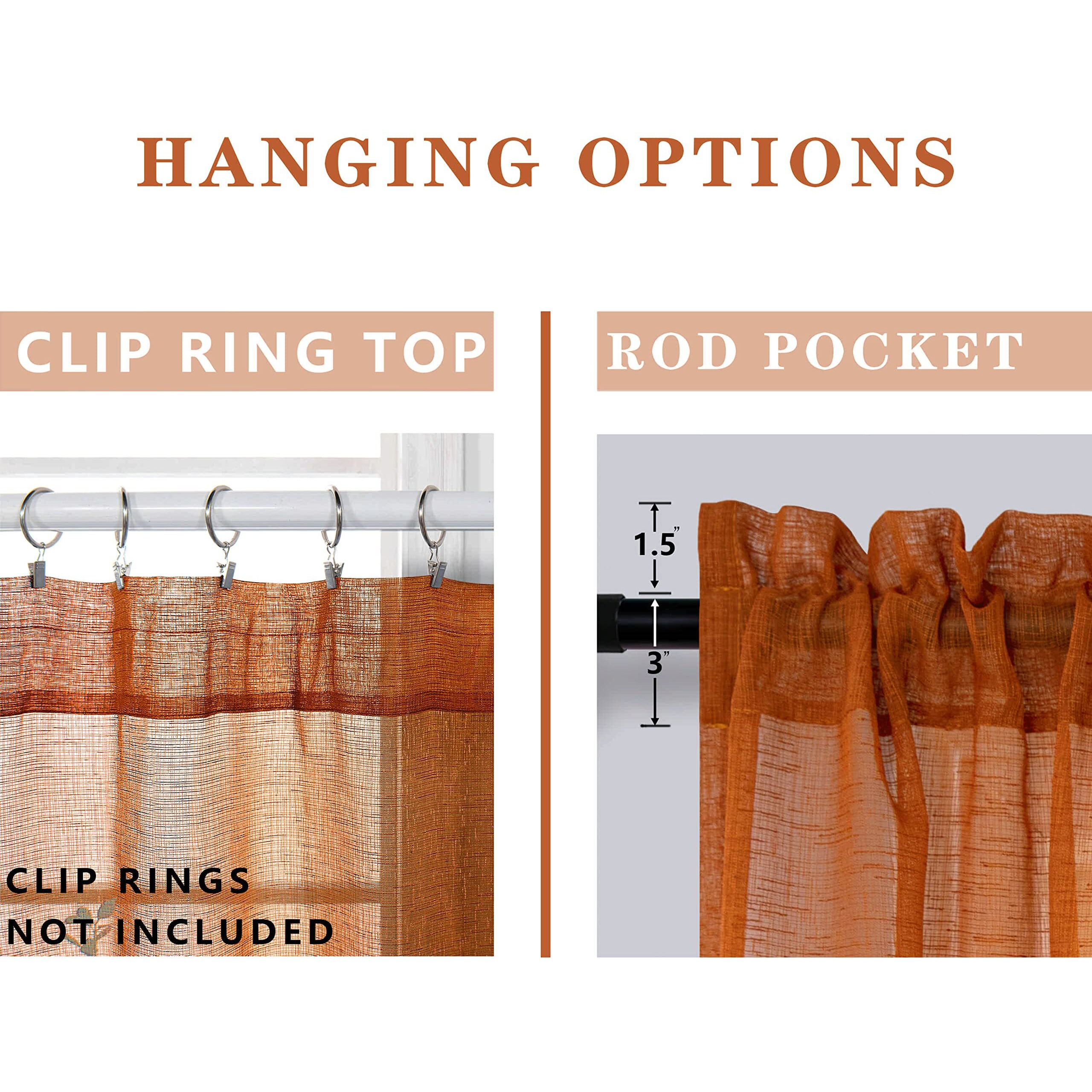 Bohemian Sheer Curtains 96 Inch Length For Dining Room Rod Pocket Burnt Orange Textured Light Filtering Drapes For Patio Sliding Door Floor Living Room Pumpkin Boho Decor Rust Tangerine 8 Ft Long