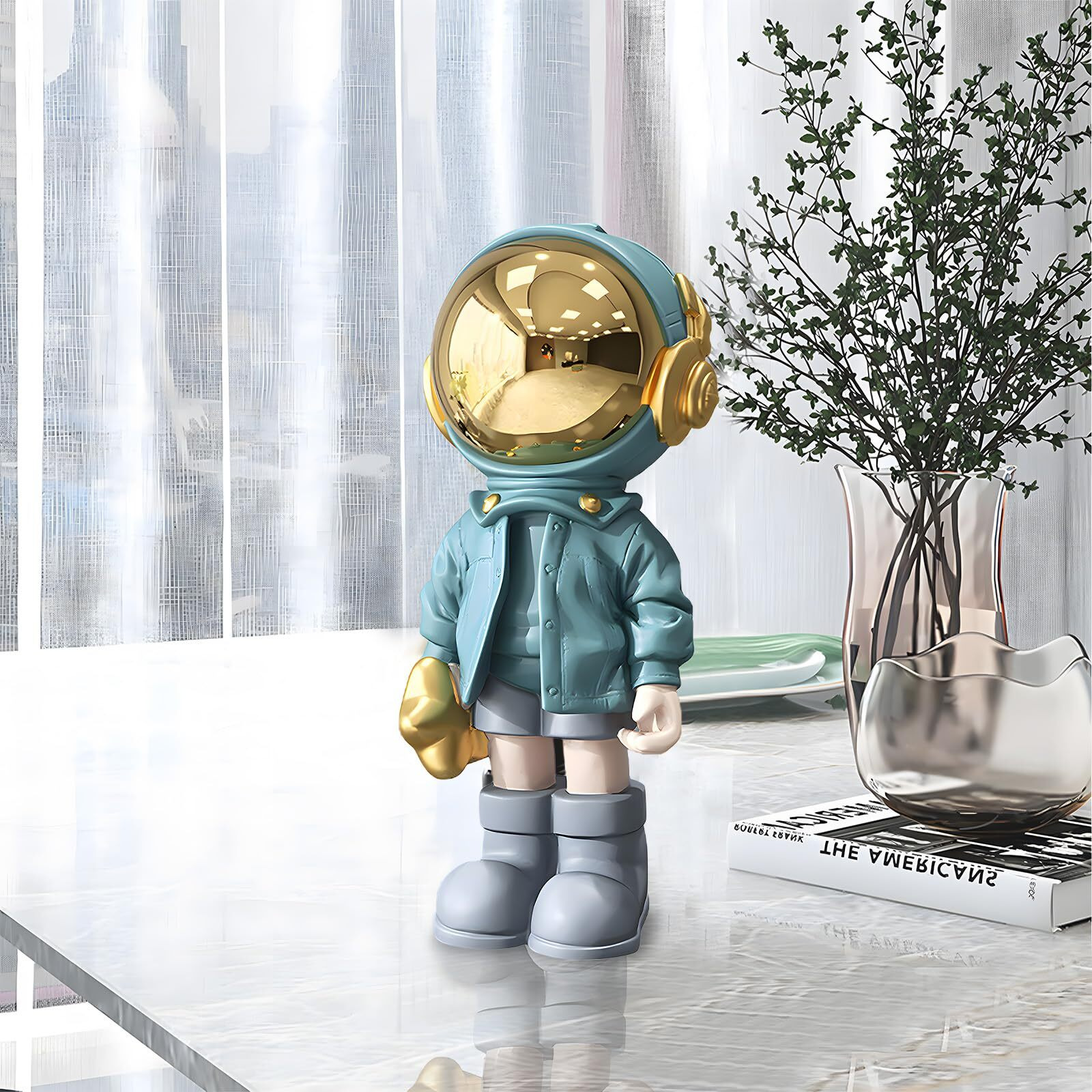 Dosker Small Astronaut Statues Mini Spaceman Sculpture Polyresin Arts Gifts Blue Figurine Ornament Room Decor For Men Home And Desktop Accessories Tabletop Decoration  Living Room  Office  Bookshelf