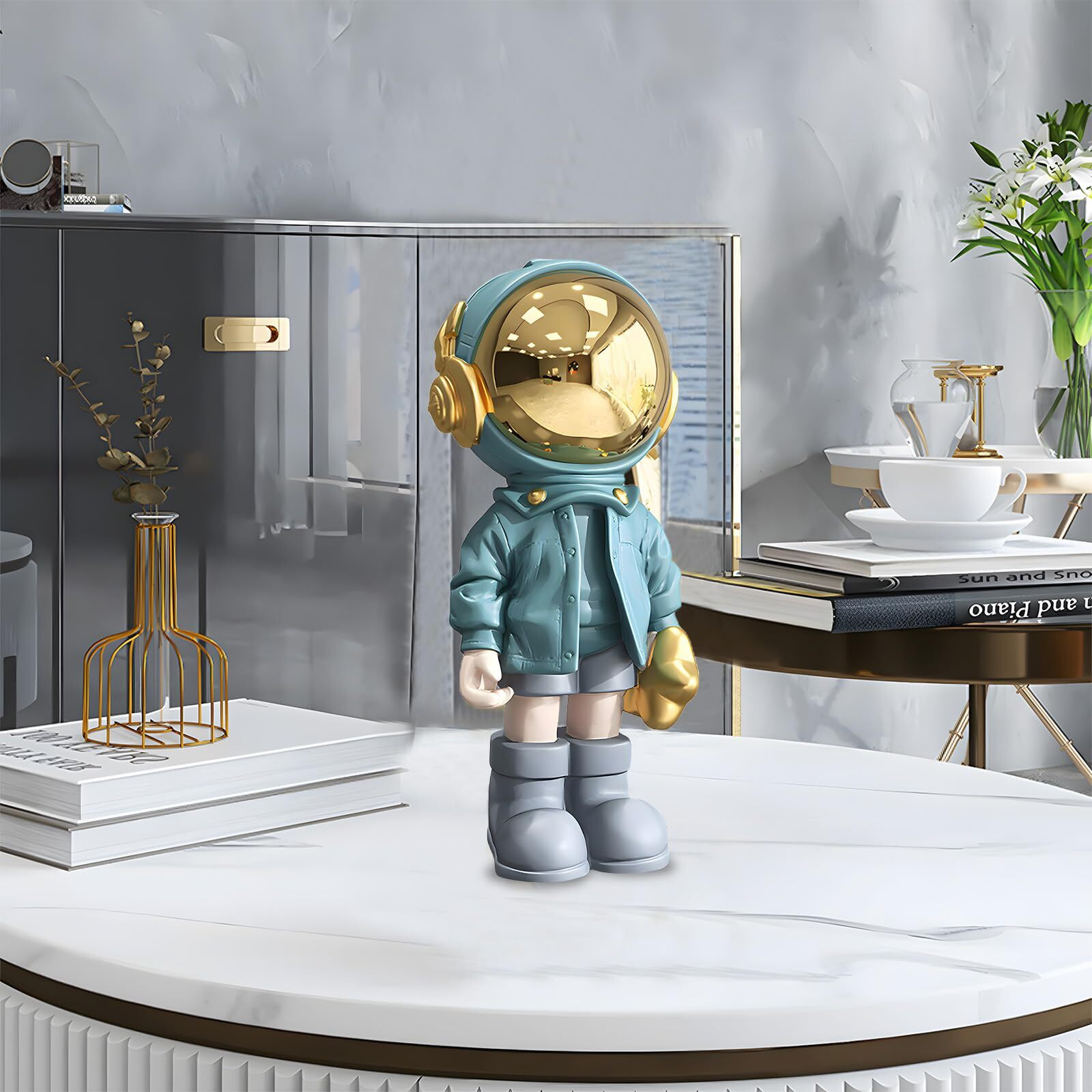 Dosker Small Astronaut Statues Mini Spaceman Sculpture Polyresin Arts Gifts Blue Figurine Ornament Room Decor For Men Home And Desktop Accessories Tabletop Decoration  Living Room  Office  Bookshelf