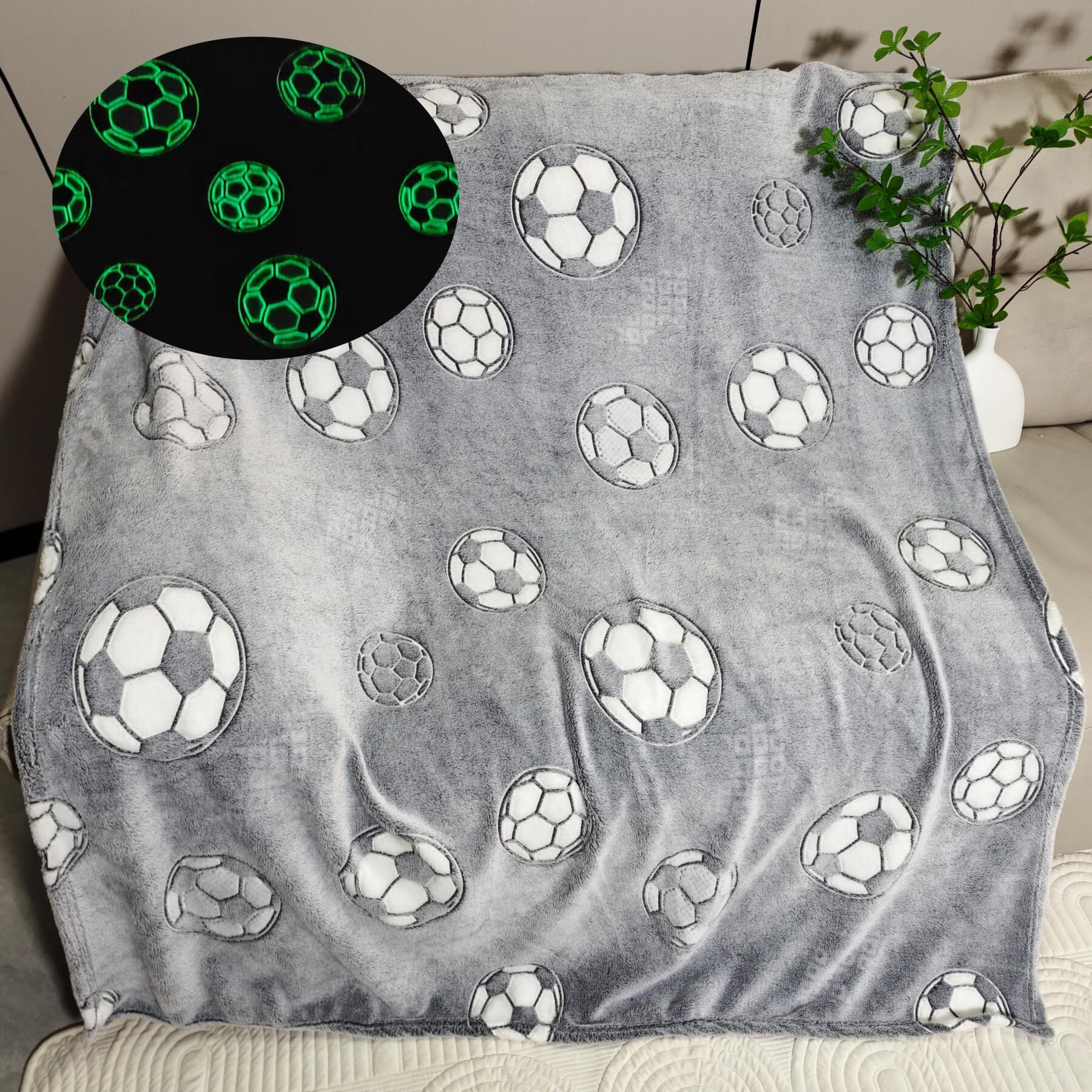 Sviuse Glow In The Dark Twin Size Soccer Blanket Sports Ball Throw Blanket Soccer Fans Gifts Soft Cozy Football Blanket For Boys Men Soccer Gifts For Kids And Adults (60"&quotX80""  Glow Soccer)