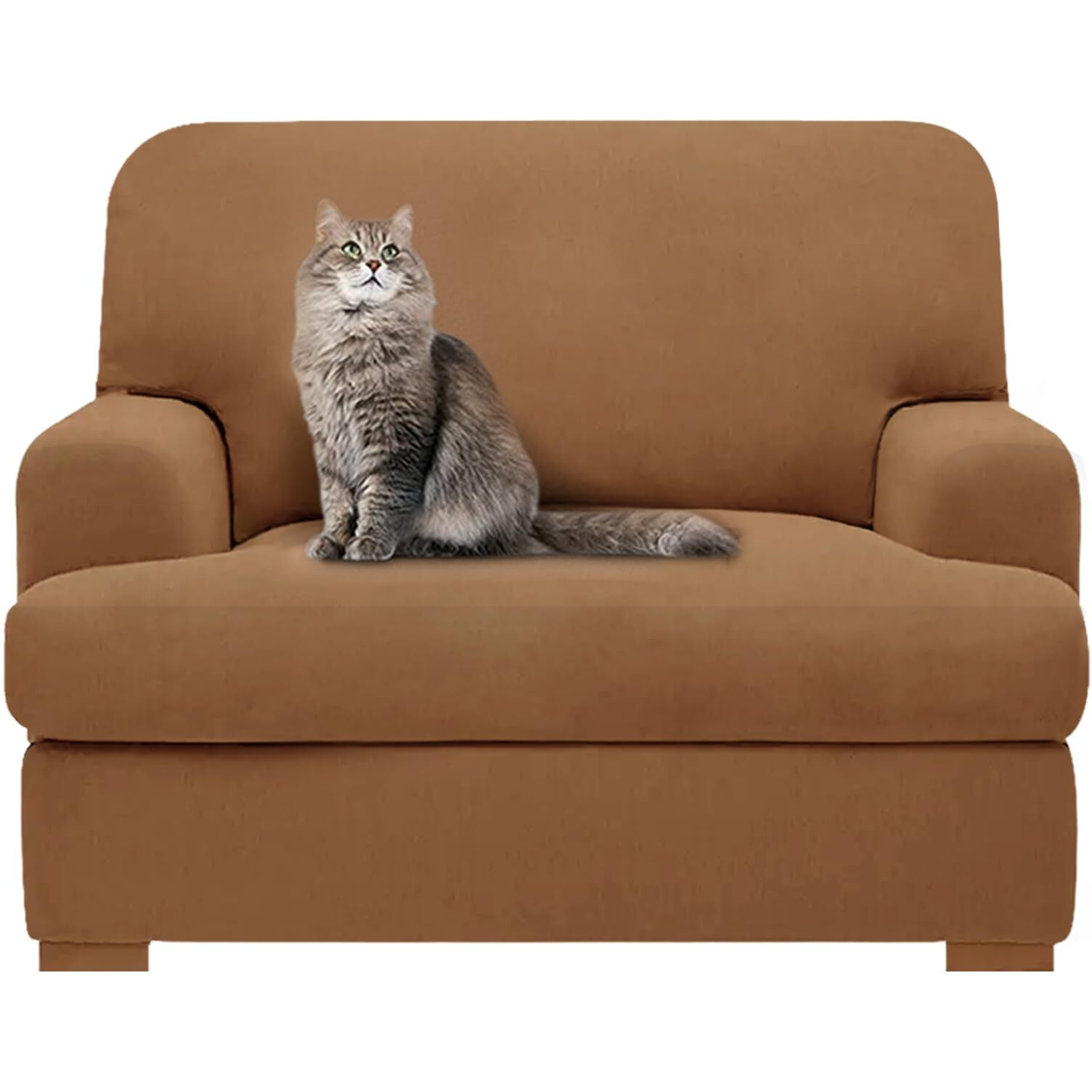 Molasofa T Cushion Armchair Sofa Covers Stretch Couch Covers For T Cushion Sofa Slipcovers Soft Sofa Slip Covers Furniture Covers (Oversized Armchair Brown)