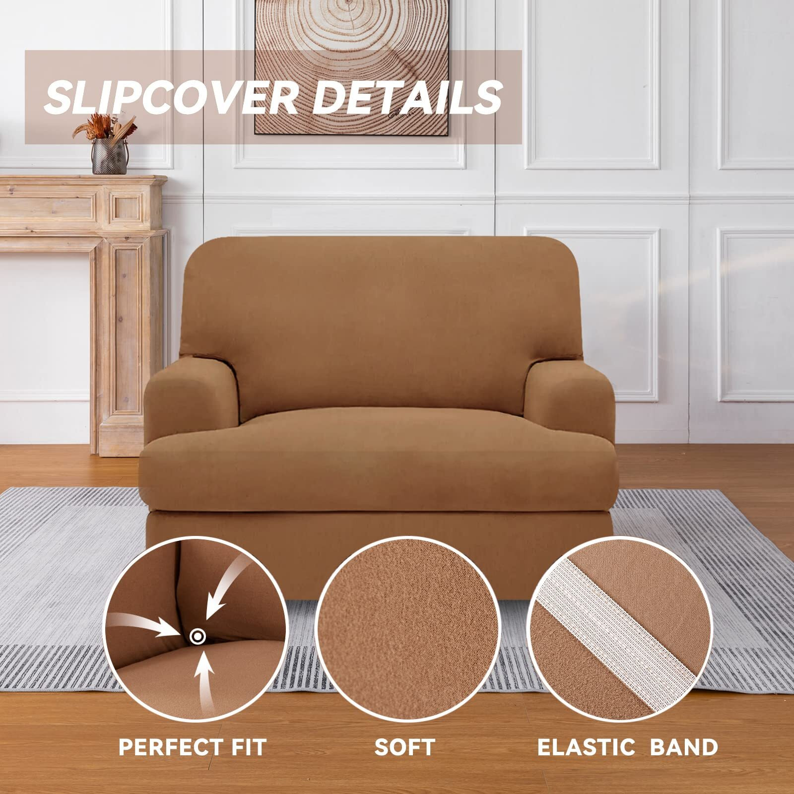 Molasofa T Cushion Armchair Sofa Covers Stretch Couch Covers For T Cushion Sofa Slipcovers Soft Sofa Slip Covers Furniture Covers (Oversized Armchair Brown)
