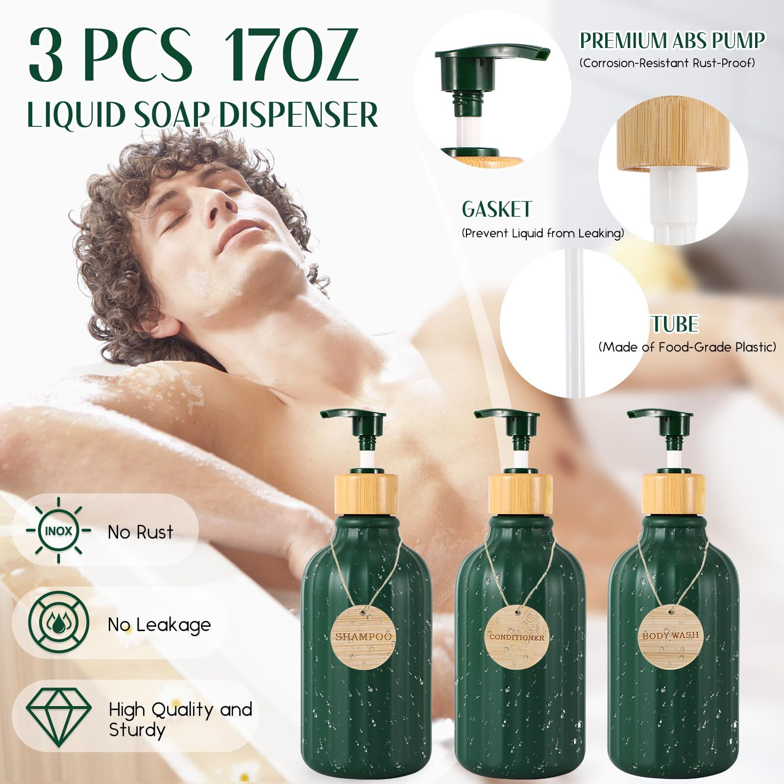 Green Bathroom Set 17Pcs Bathroom Set With Bathroom Trash Can 3Pcs Lotion Soap Dispenser Bathroom Accessories Set Green Bathroom Sets For Bathroom Decor