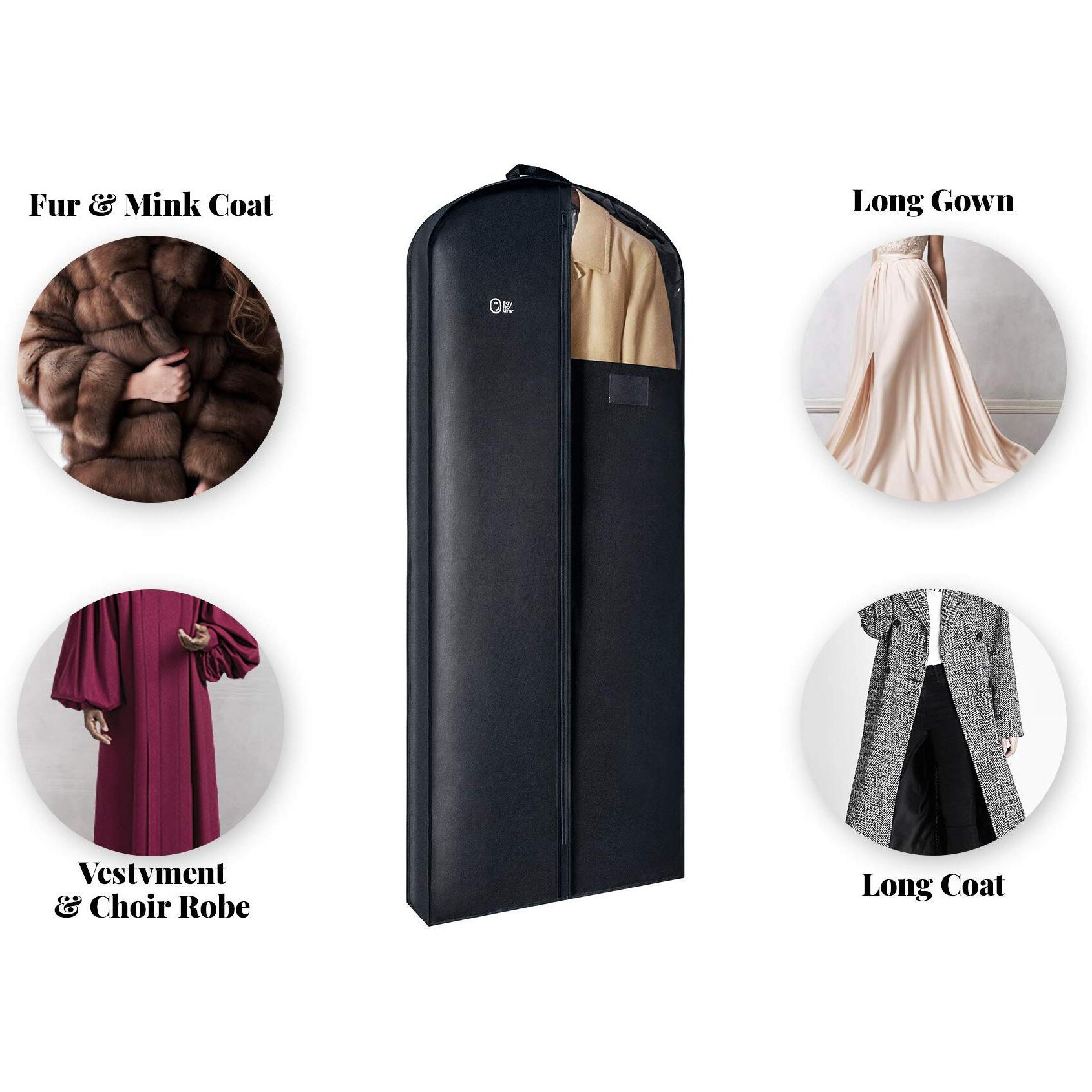 Luxury Storage Garment Bag For Long Coat  Fur  Mink  Gown  Vestment And Choir Robe | 60 Inch + 5 Inch Gusset Cover | Heavy Duty  Hanging  Breathable  Foldable Travel And Wardrobe Clothes Protector