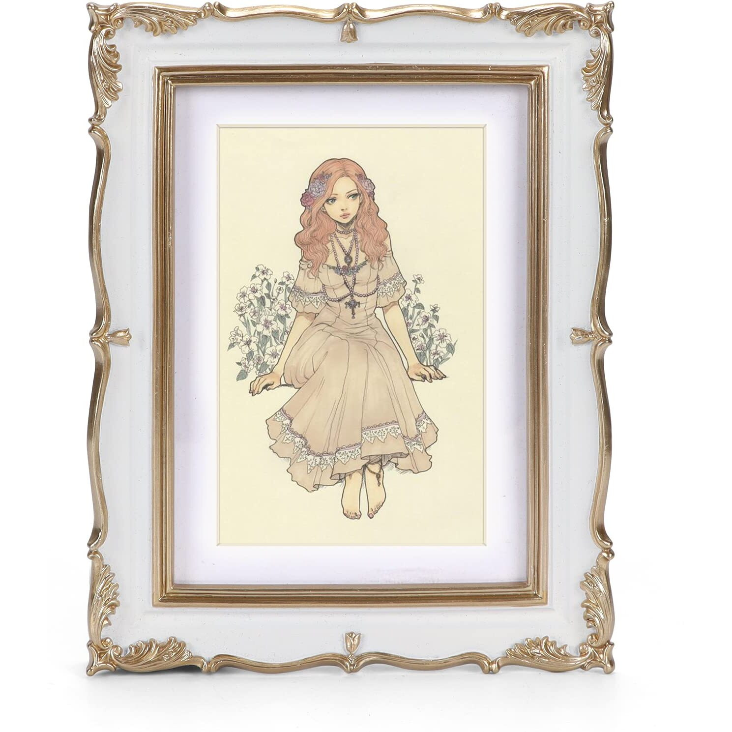 Pharege Vintage Picture Frame 5X7 White Gold  5 By 7 Ornate Decorative Antique Frame With Mat For 4X6 Photo  Fancy Matted Frame For Desktop Or Wall  Horizontal Or Vertical