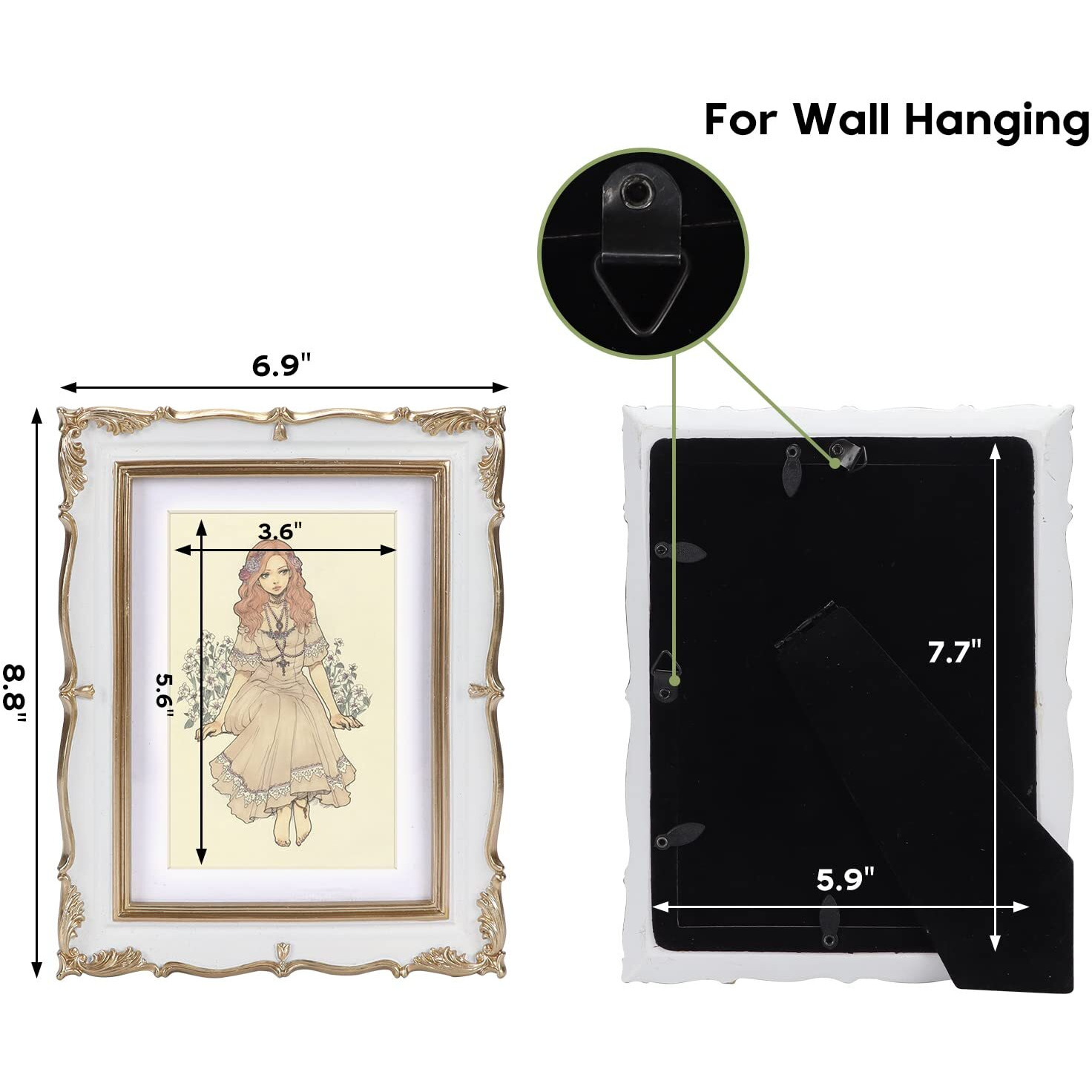 Pharege Vintage Picture Frame 5X7 White Gold  5 By 7 Ornate Decorative Antique Frame With Mat For 4X6 Photo  Fancy Matted Frame For Desktop Or Wall  Horizontal Or Vertical