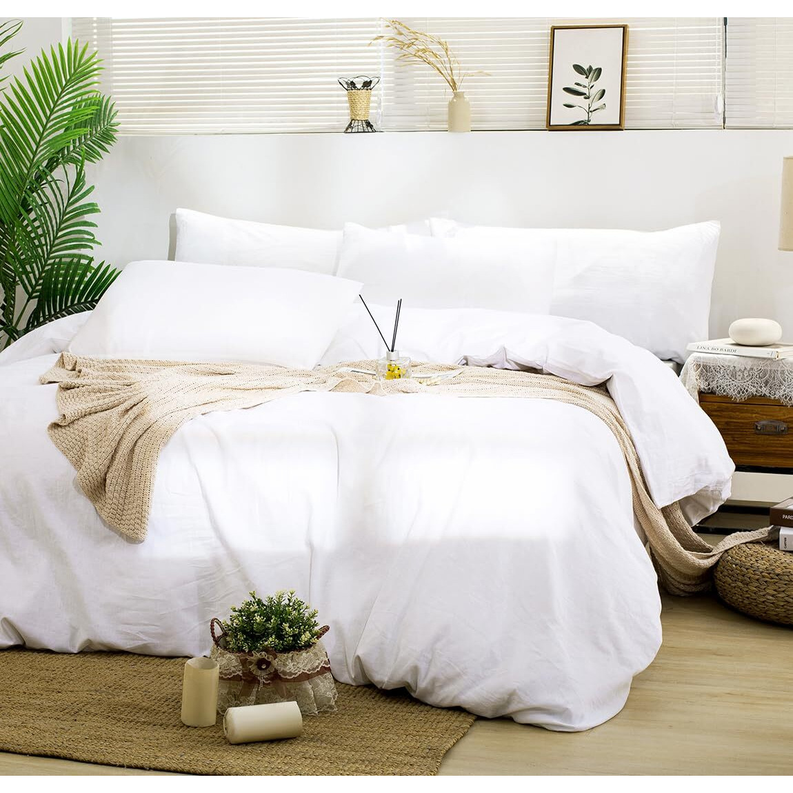 Tumei 100% Linen King Pillow Cases(35.83"&quot20.08"") - Set Of 2 King Size Bed Pillow Cover Washed Solid Color Natural Flax Soft Breathable White King