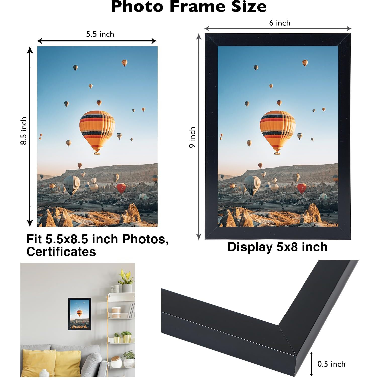 Jcjmy 5.5X8.5 Picture Frame Set Of 6 Black For Wall Hanging Or Tabletop  Wall Mounting Horizontally Or Vertically  5.5 X 8.5 Wall Photo Frame With Shatter Resistant Plexiglass  6 Pack  Black
