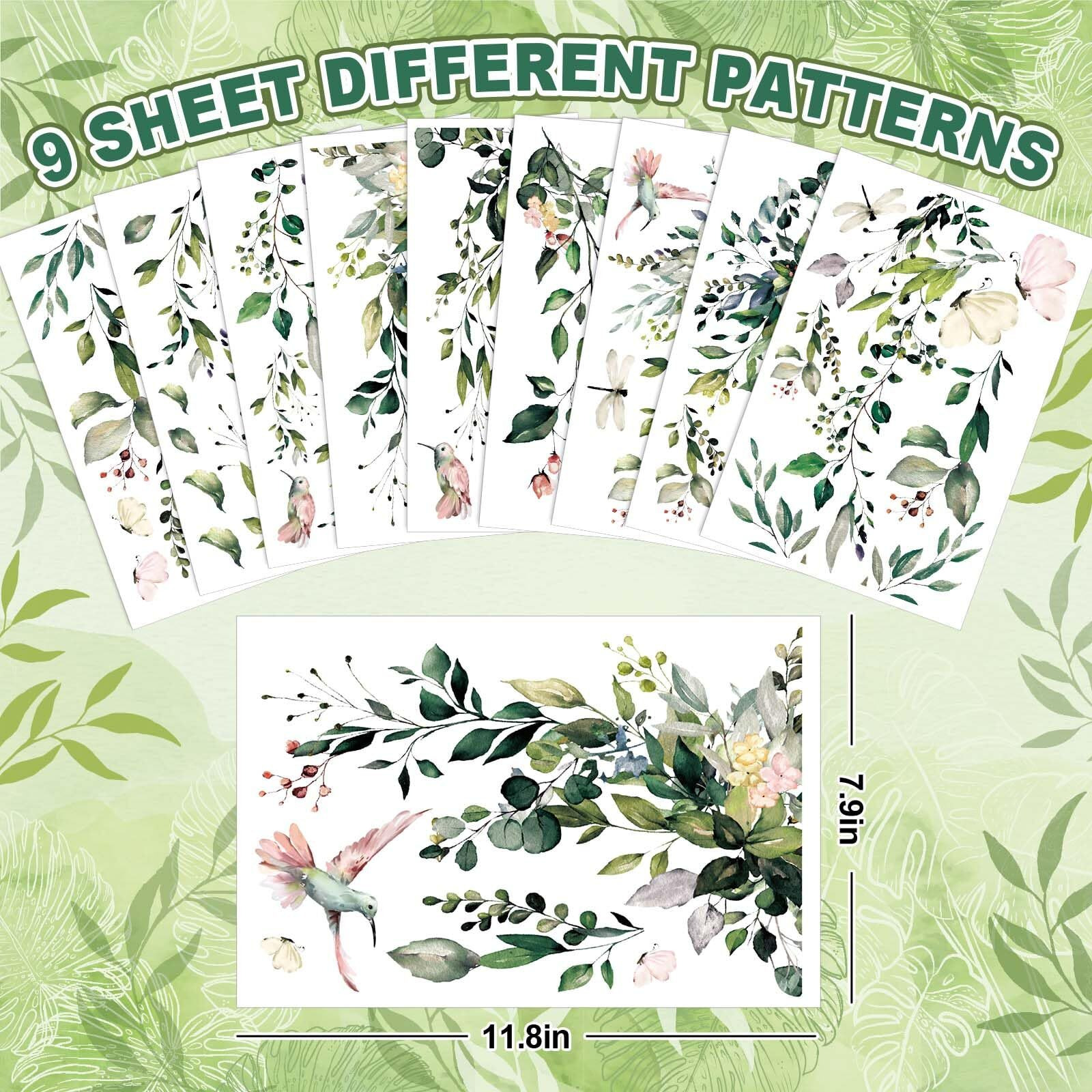 Whaline 9 Sheets Summer Flowers Window Clings Eucalyptus Flower Window Stickers Spring Plant Hanging Vine Floral Leaf Reusable Static Window Decals For Wedding Party Home Decor Supplies