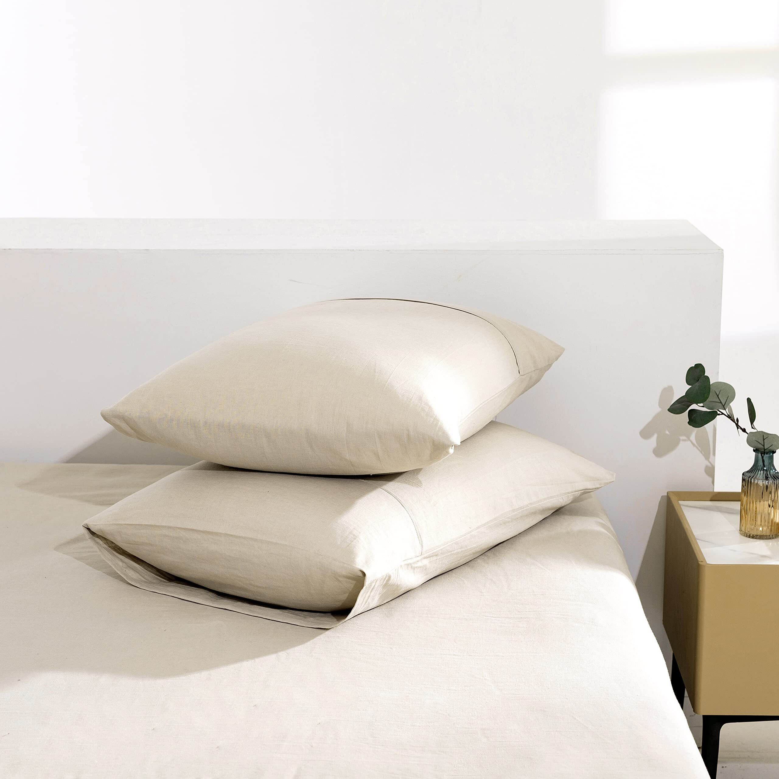 Tumei 100% Linen Pillow Cases King  Set Of 2 King Size Linen Bed Pillow Shams Cover Washed Solid Color Natural Flax Soft Breathable  (35.83"&quot20.08"")