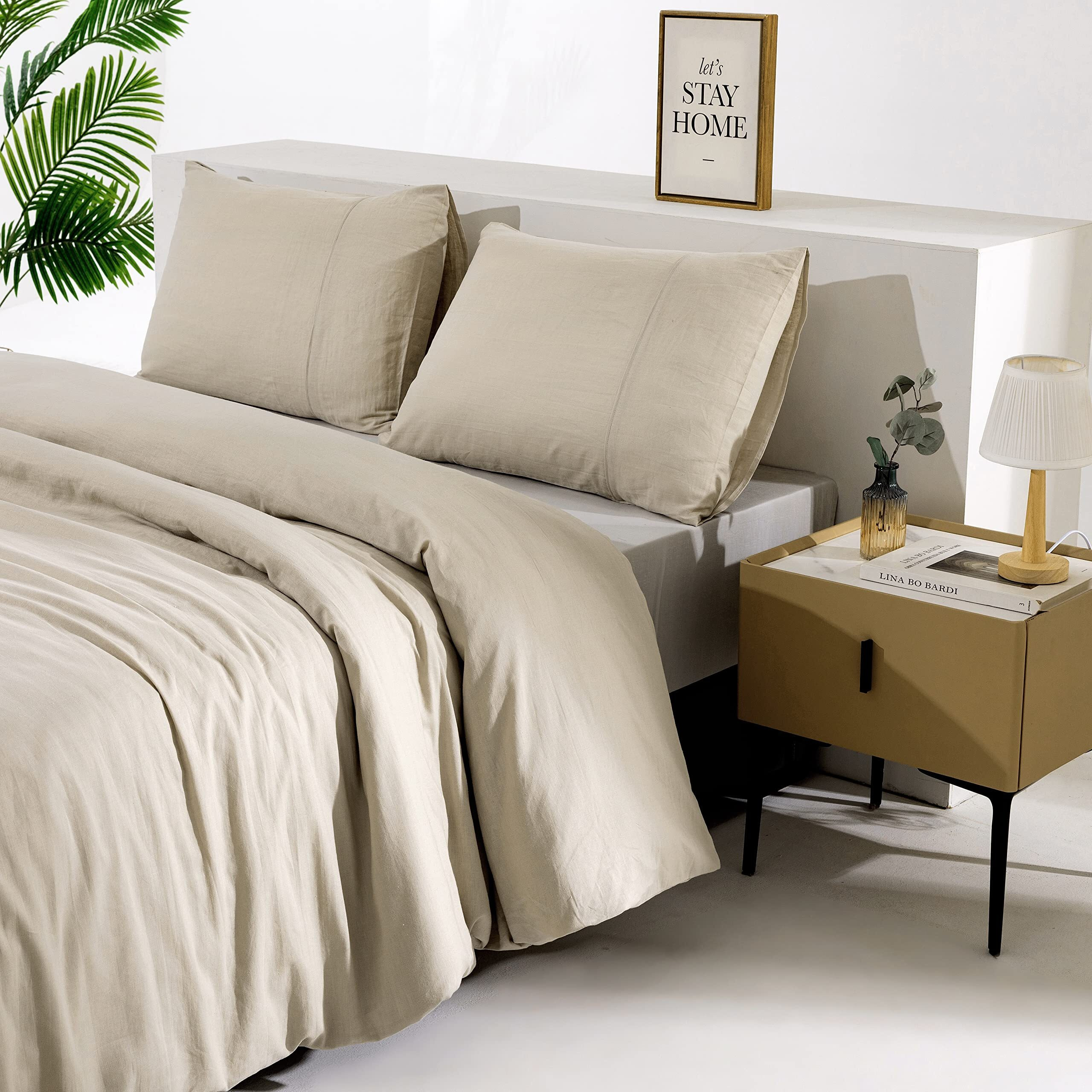 Tumei 100% Linen Pillow Cases King  Set Of 2 King Size Linen Bed Pillow Shams Cover Washed Solid Color Natural Flax Soft Breathable  (35.83"&quot20.08"")
