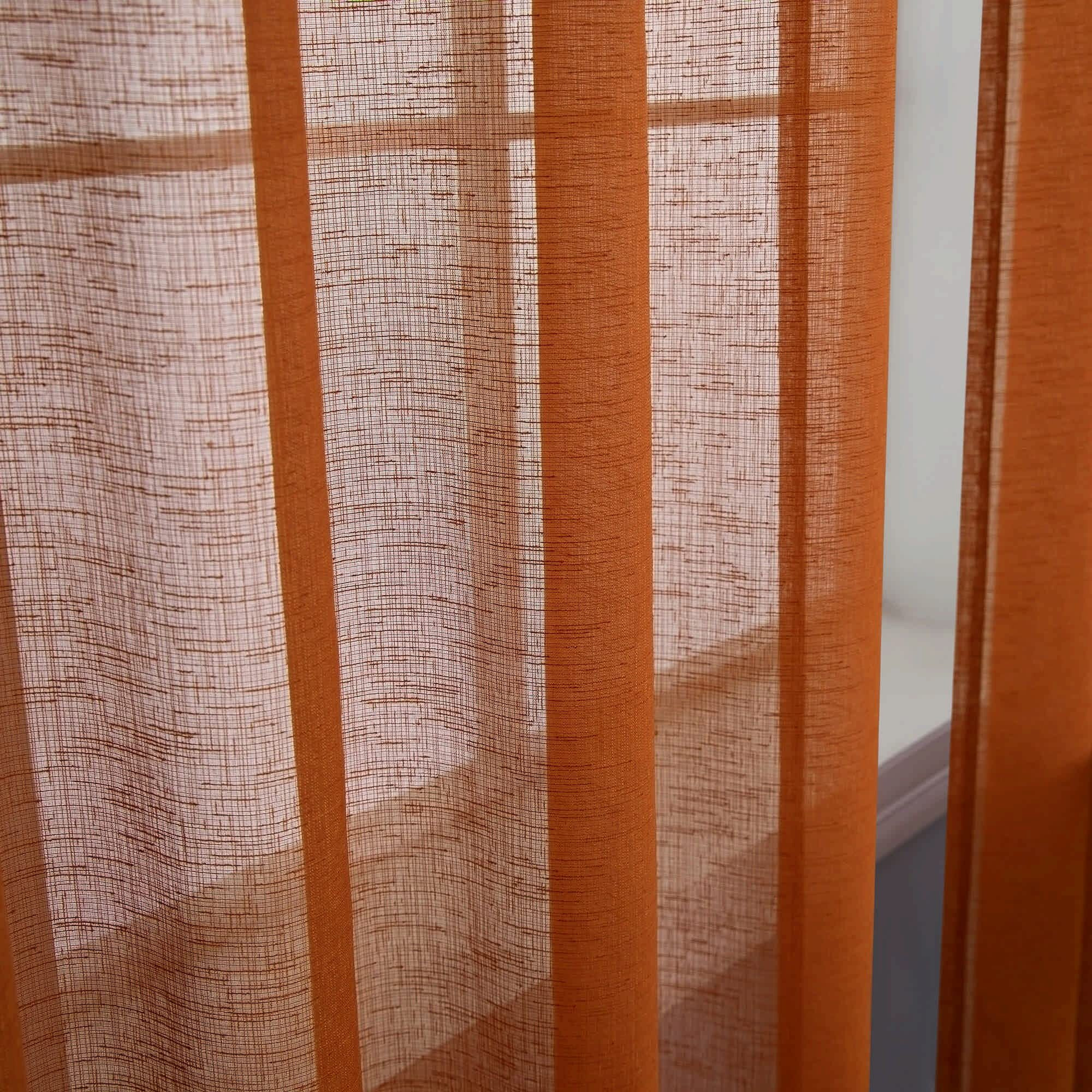 Burnt Orange Textured Curtains 63 Inch Length For Bedroom Rod Pocket Bohemian Semi Sheer Light Filtering Drapes For Living Room Pumpkin Boho Decor Rust Tangerine 63 Inches Long Set 2 Panels