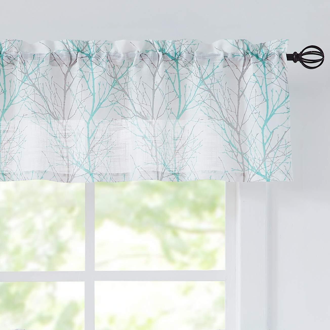 Fmfunctex Tree Print Semi-Sheer Valance Curtain For Windows 15 Inch Length Branch Design Kitchen Valance For Bathroom 50"" W 1 Panel